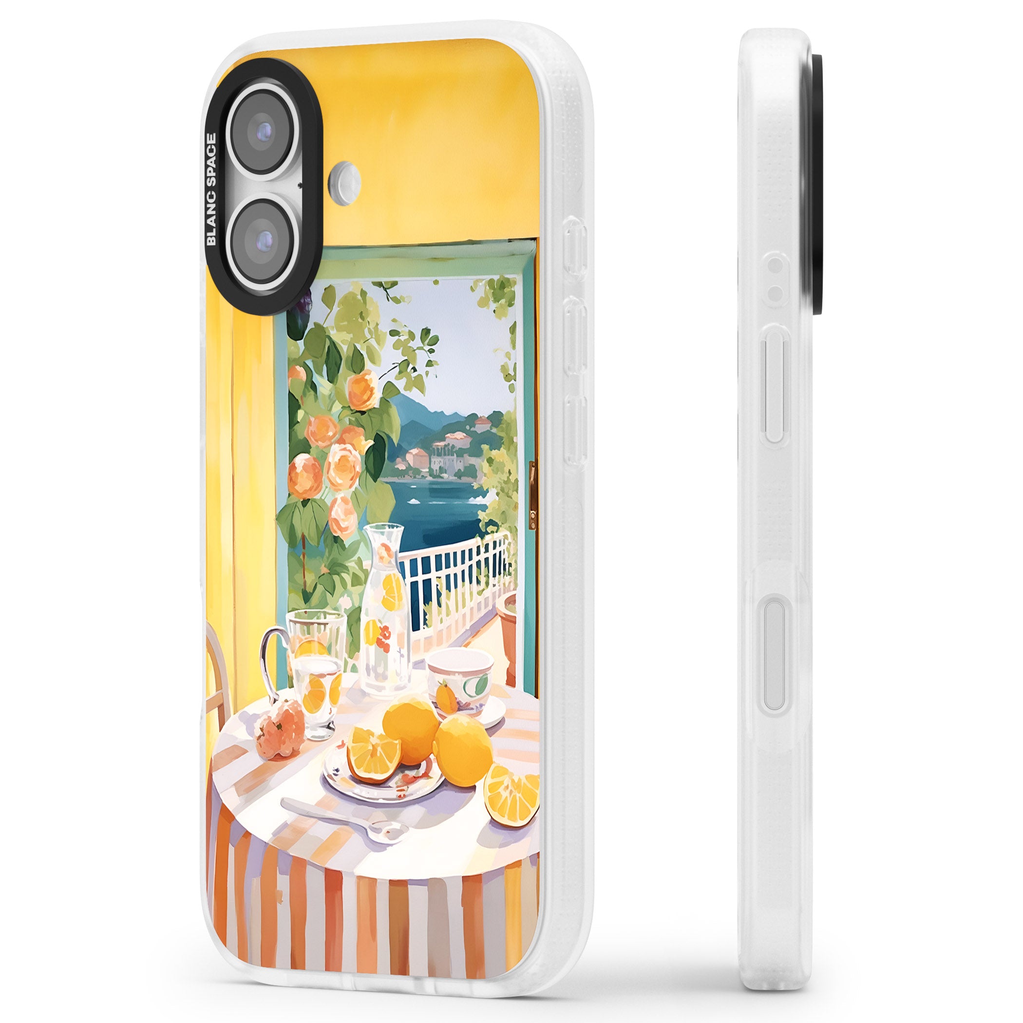 Amalfi Breakfast Balcony iPhone 17 Impact Air Clear Phone Case Side Profile