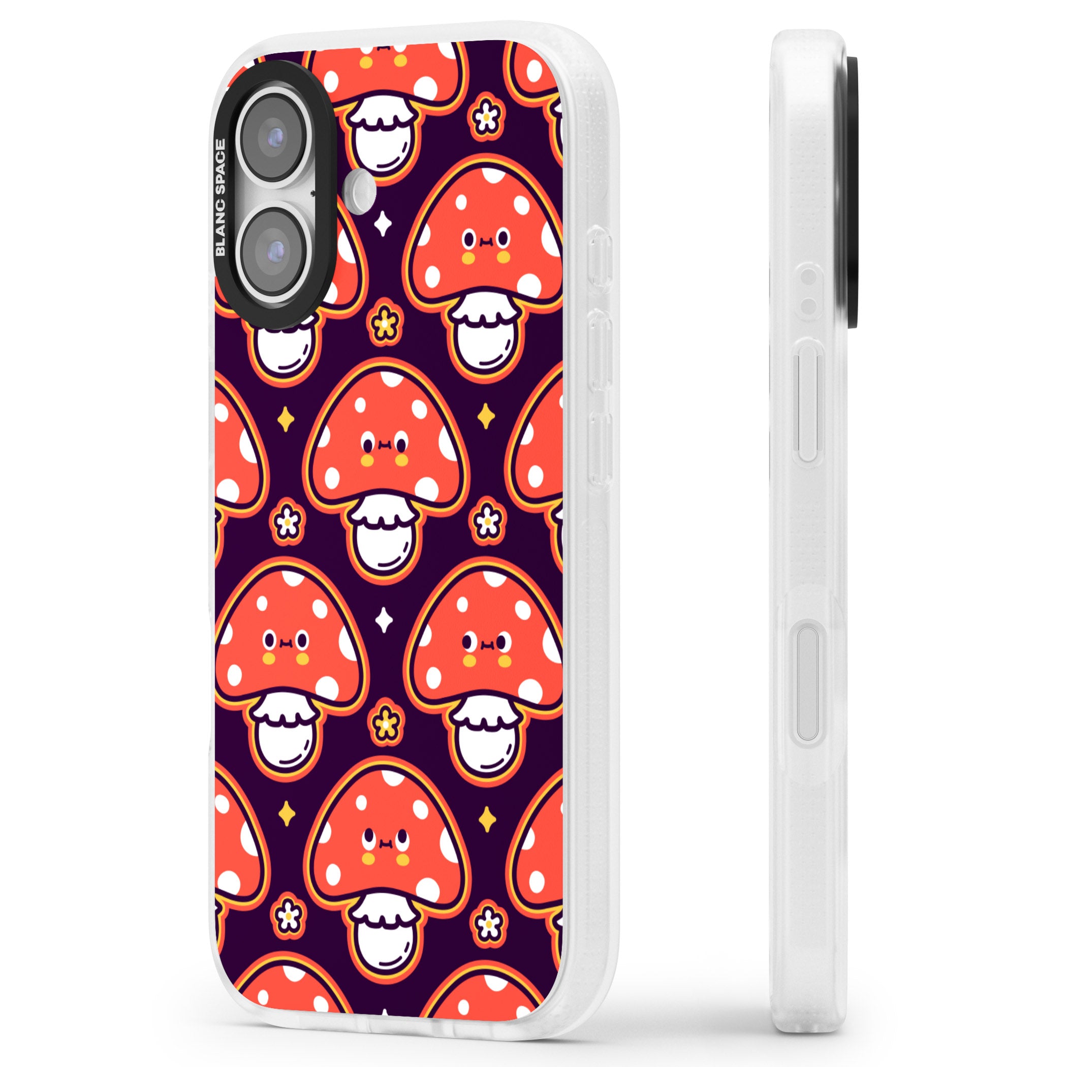Mushroom Kawaii Pattern iPhone 17 Impact Air Clear Phone Case Side Profile