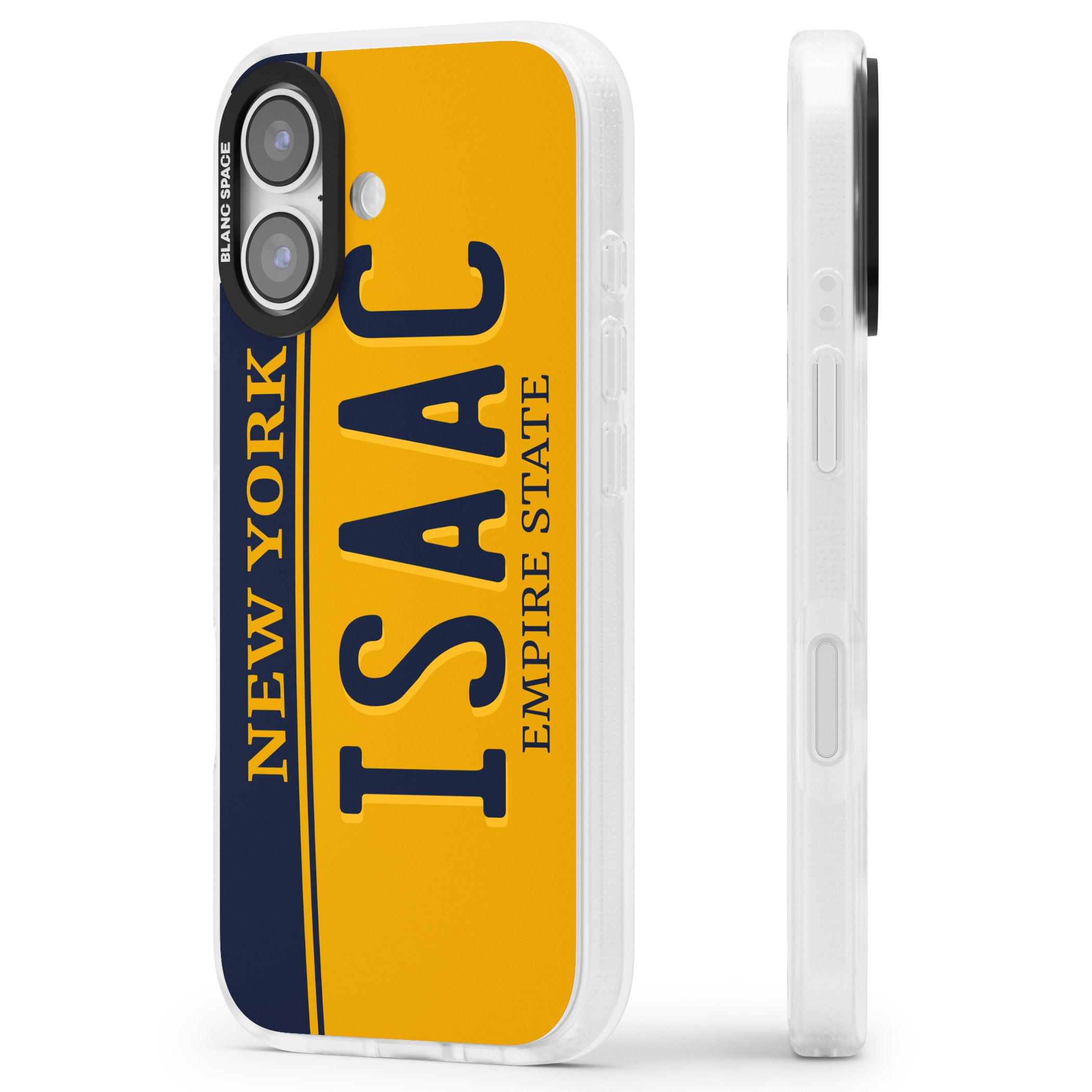 Personalised New York License Plate iPhone 17 Impact Air Clear Phone Case Side Profile