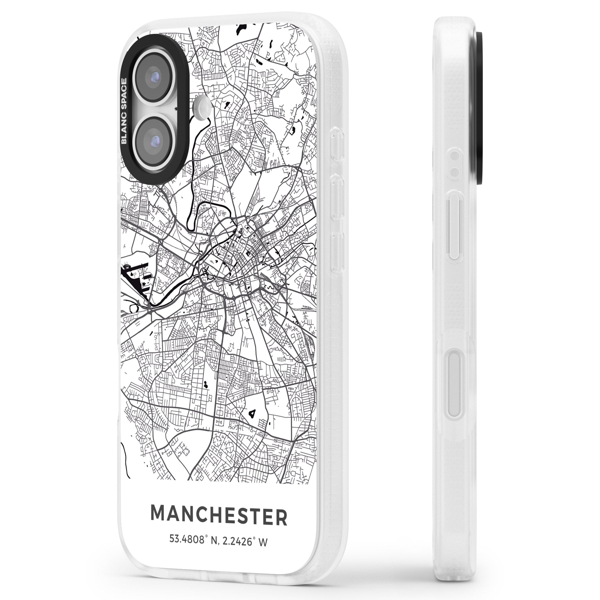 Manchester Map iPhone 17 Impact Air Clear Phone Case Side Profile