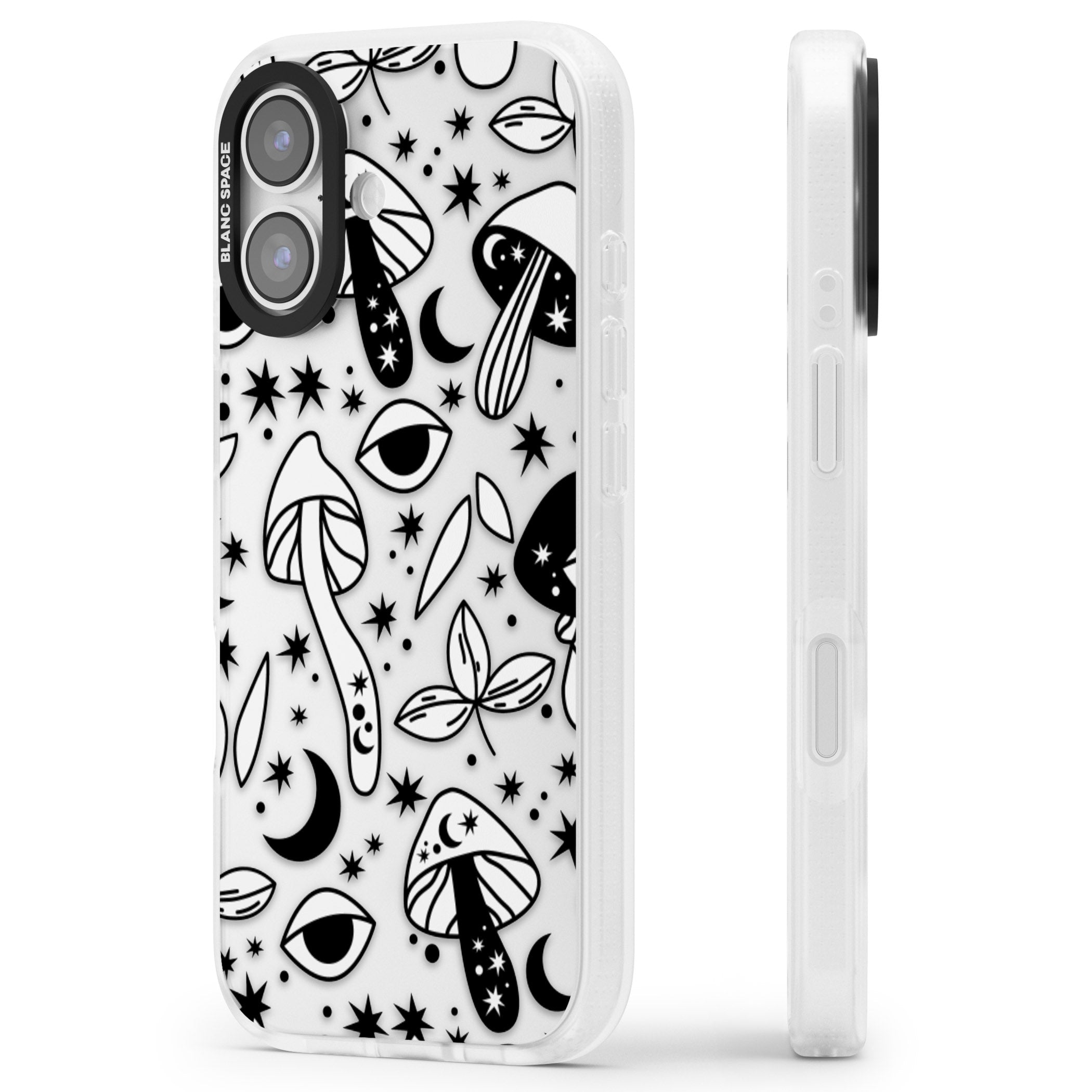 Mystic Mushrooms Pattern iPhone 17 Impact Air Clear Phone Case Side Profile