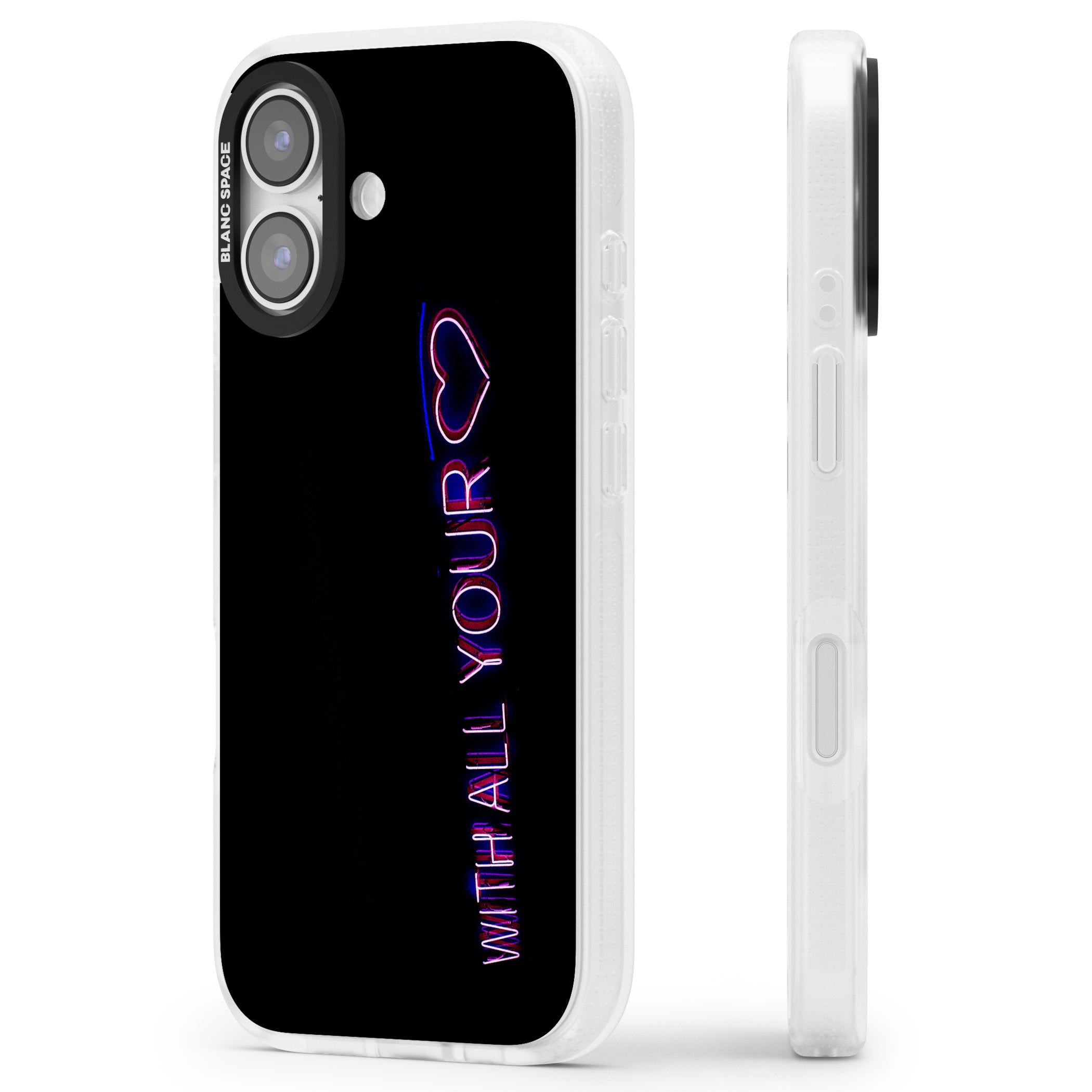 Neon Heart Script iPhone 17 Impact Air Clear Phone Case Side Profile