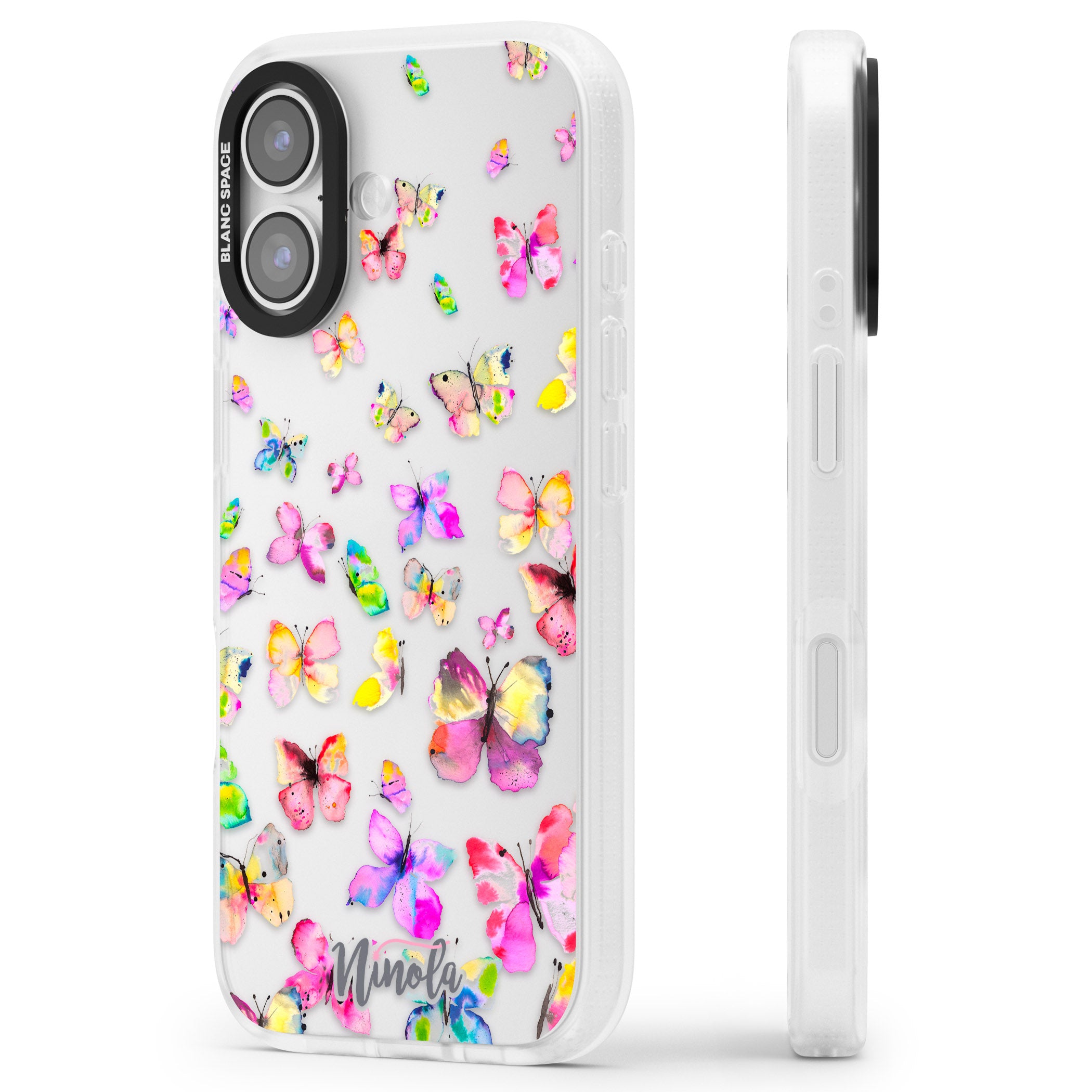 Watercolor Butterflies iPhone 17 Impact Air Clear Phone Case Side Profile