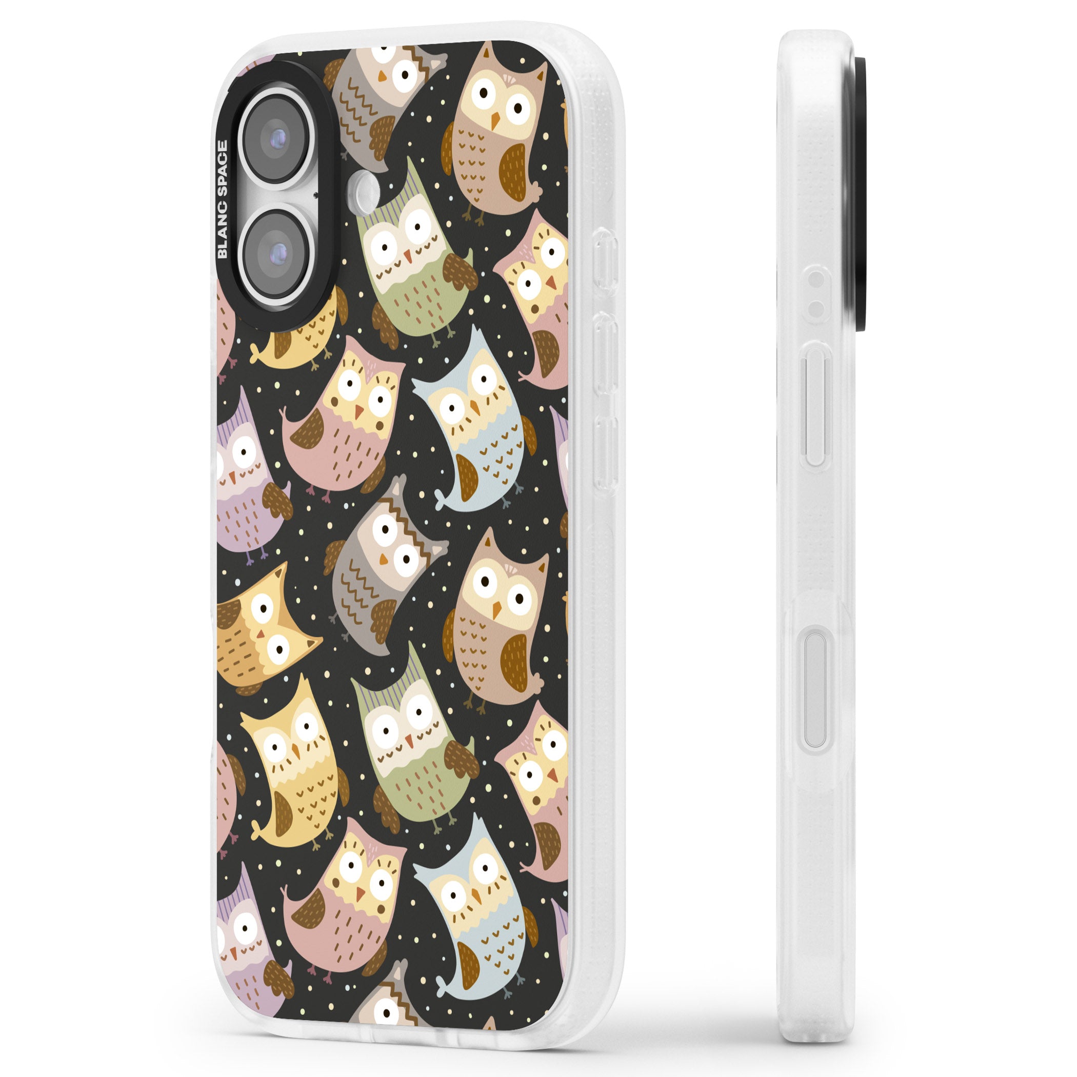 Cute Owl Pattern iPhone 17 Impact Air Clear Phone Case Side Profile