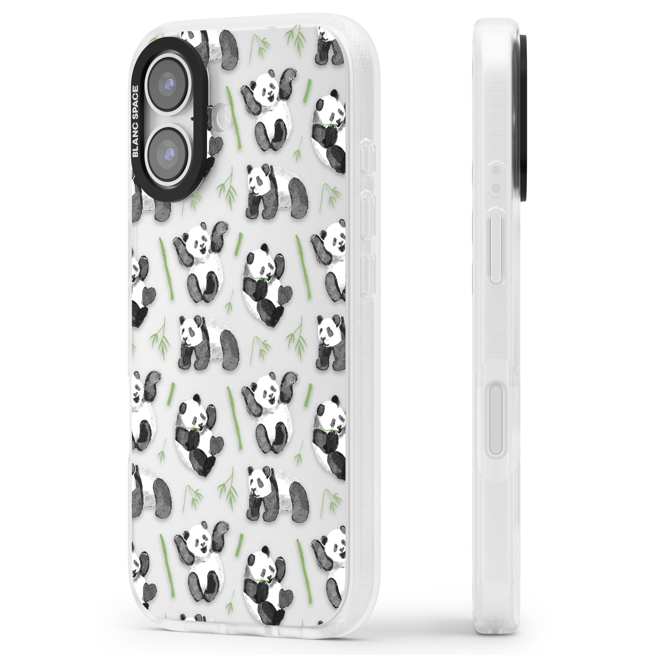Watercolour Panda Pattern iPhone 17 Impact Air Clear Phone Case Side Profile