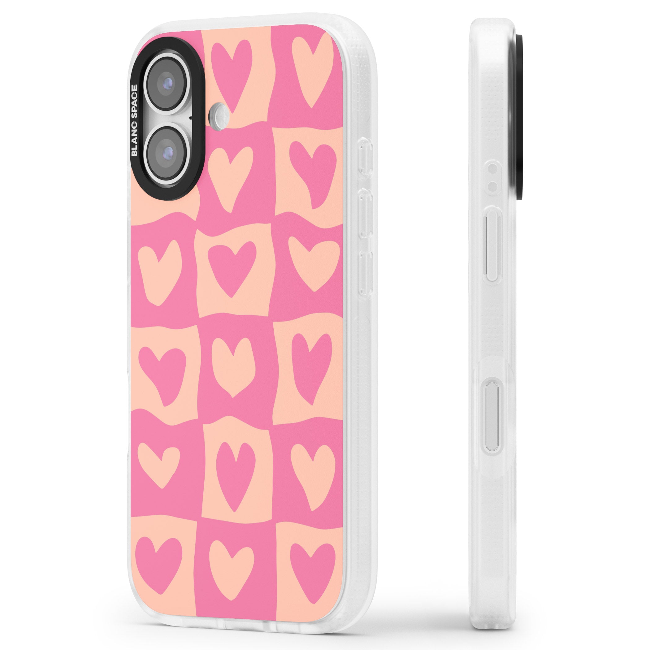 Pink Wavy Checked Hearts iPhone 17 Impact Air Clear Phone Case Side Profile
