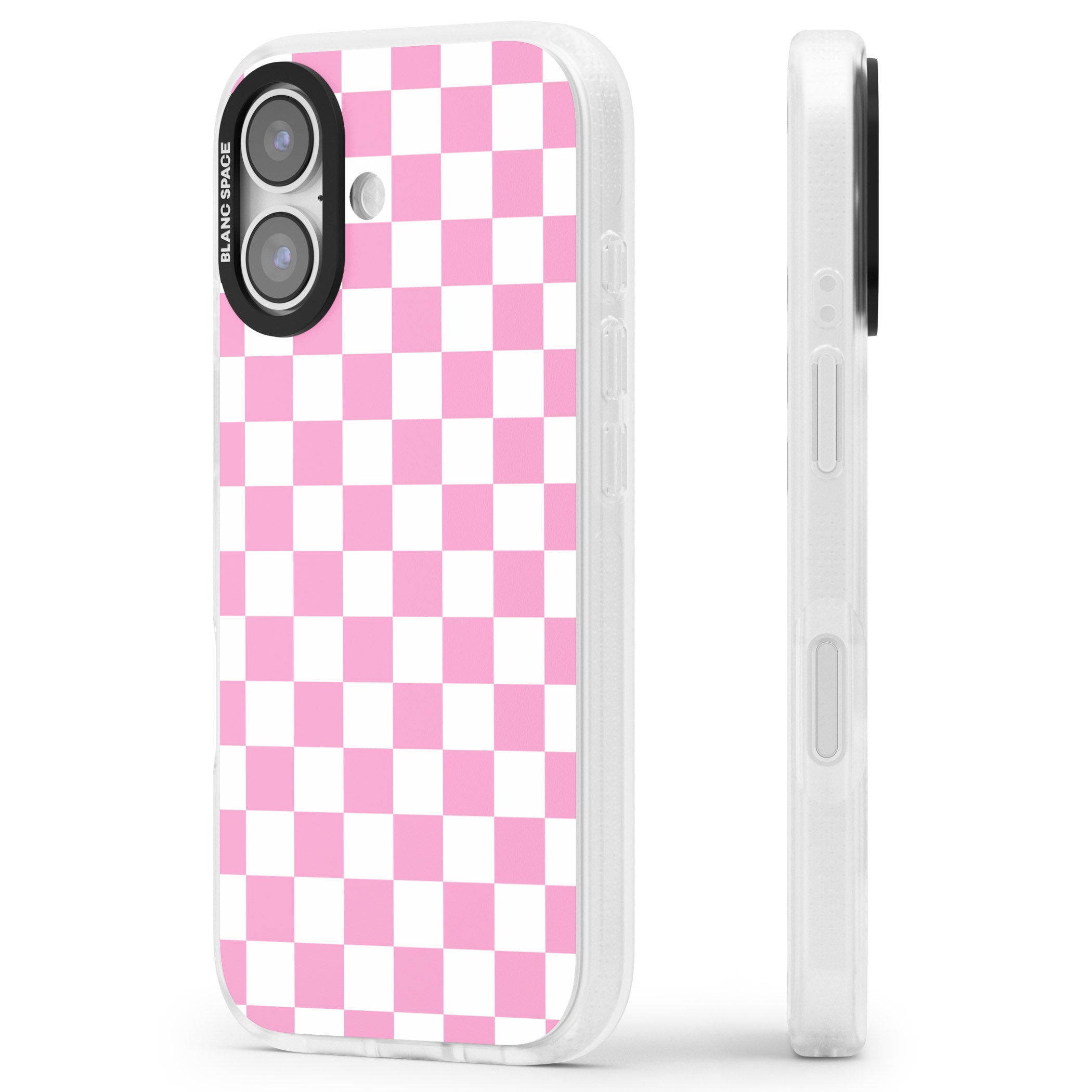 Pink Checkered iPhone 17 Impact Air Clear Phone Case Side Profile