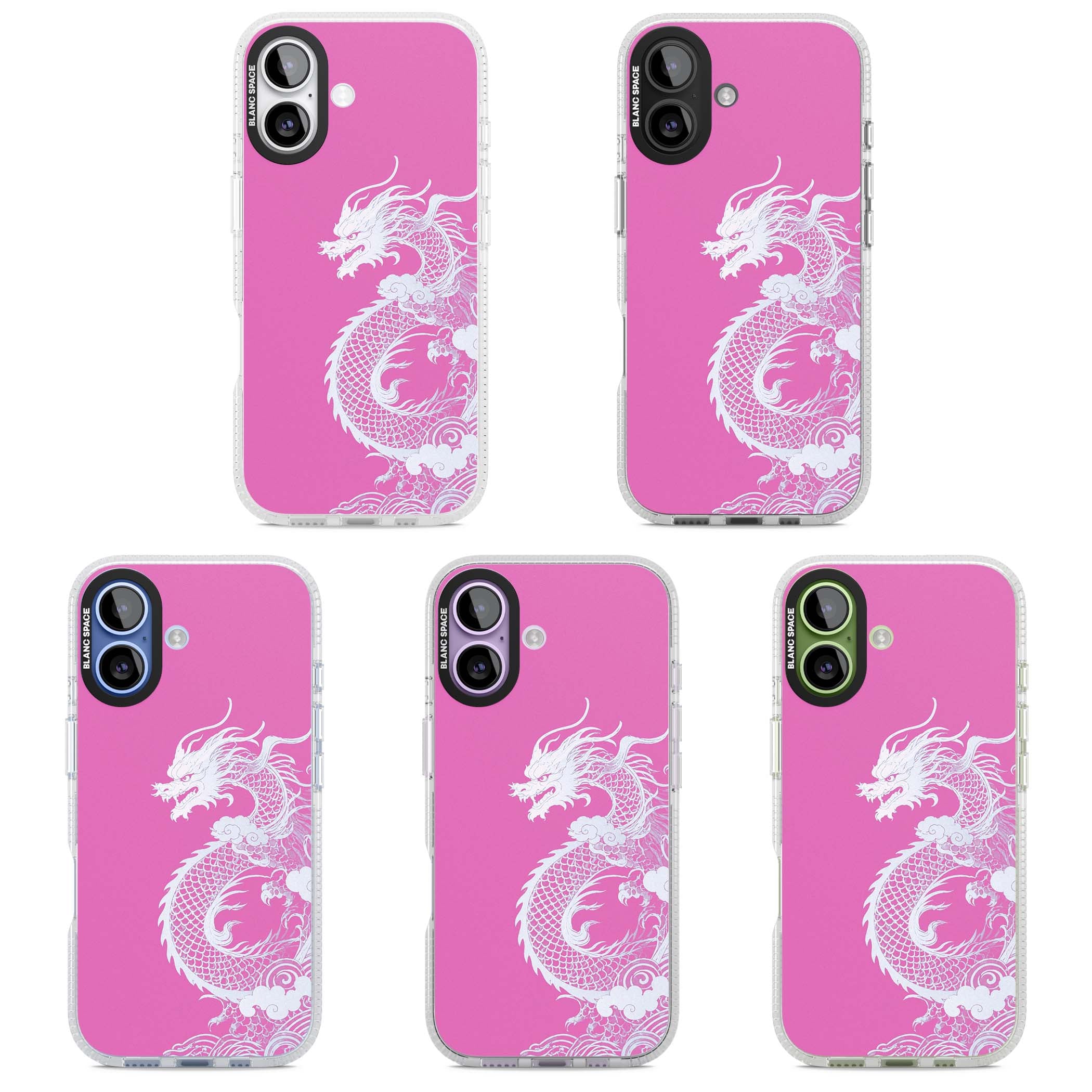 Pink Empress chinese dragon iPhone case featuring a white dragon, swirling clouds and pink dragon wallpaper backdrop | Clear Case Impact Air case for iPhone 17