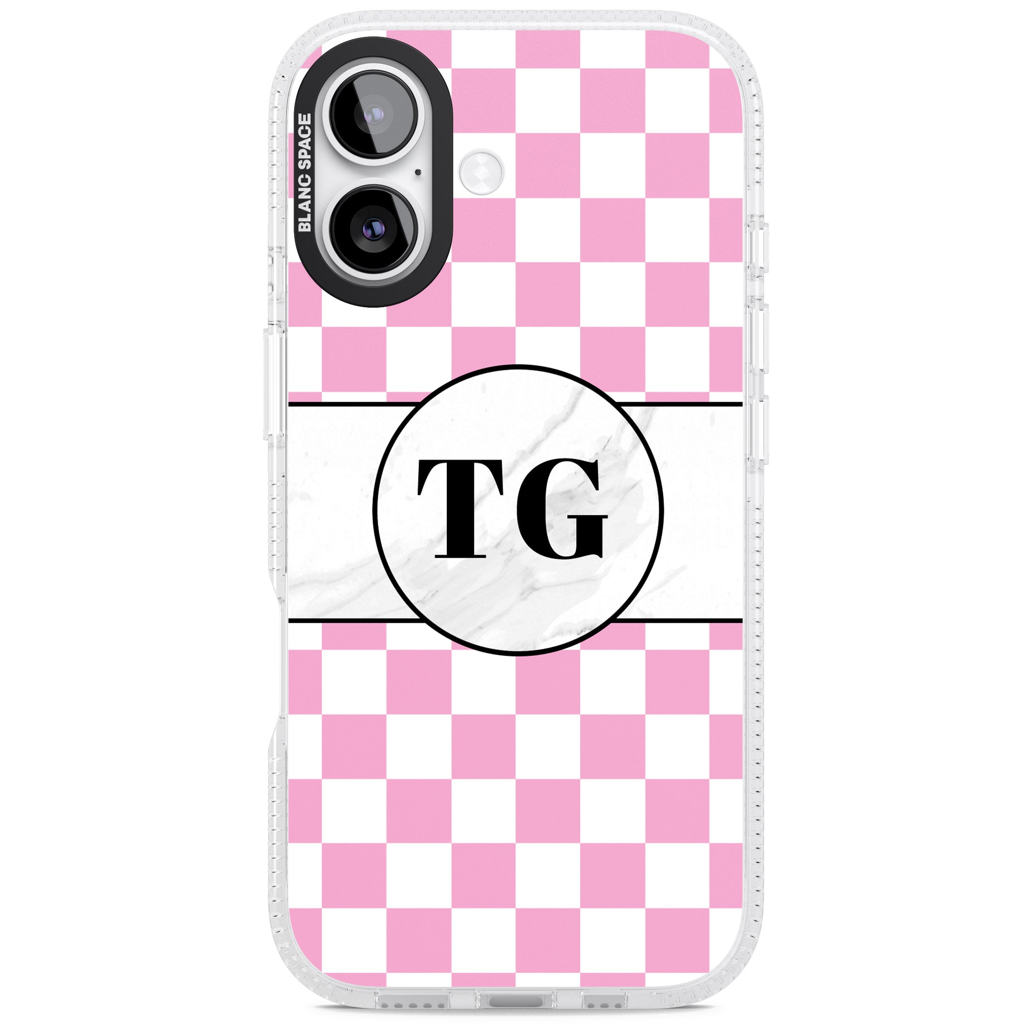 Personalised Monogrammed Pink Check iPhone 17 Impact Air Clear Phone Case