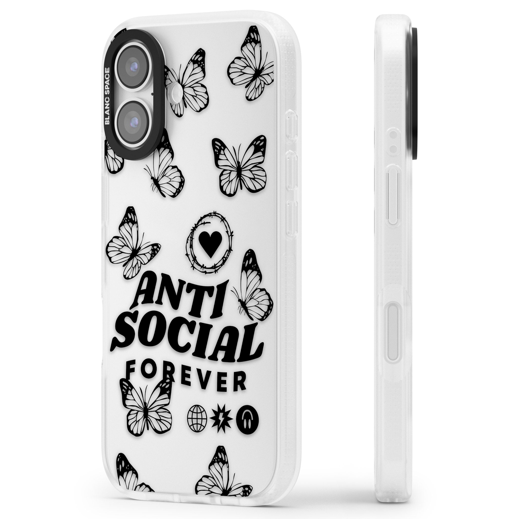 Anti Social Forever iPhone 17 Impact Air Clear Phone Case Side Profile