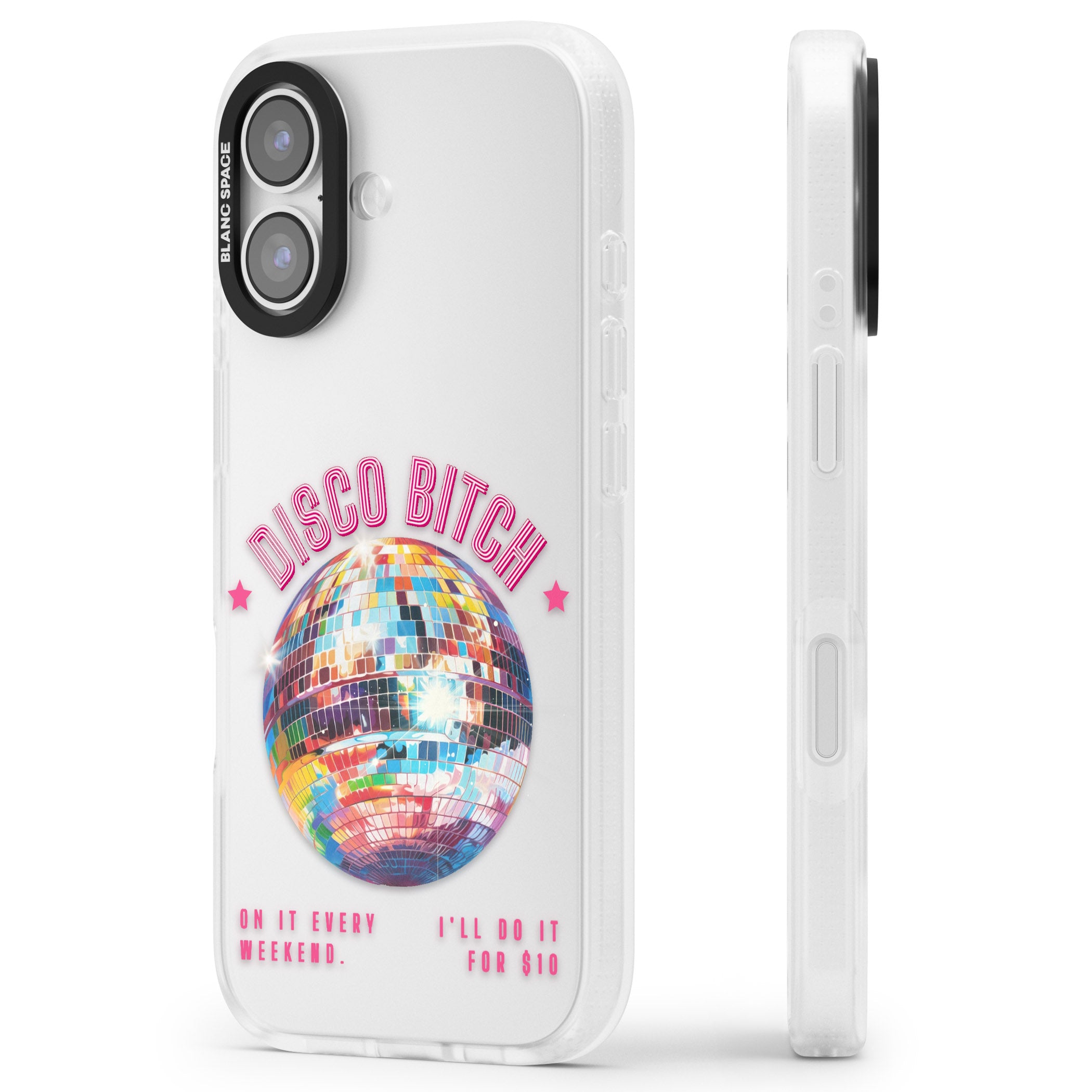 Disco B Tch iPhone 17 Impact Air Clear Phone Case Side Profile