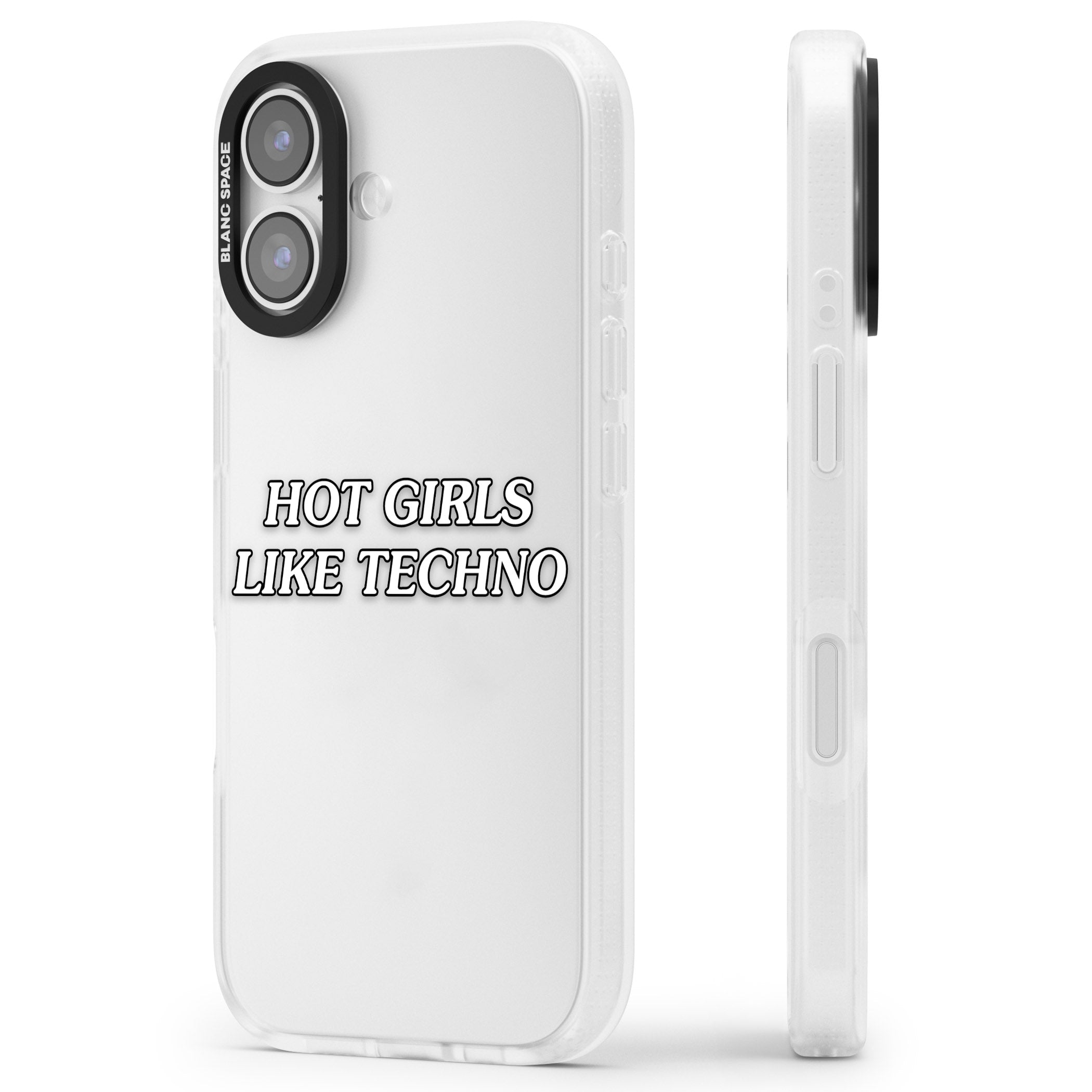 Hot Girls Like Techno iPhone 17 Impact Air Clear Phone Case Side Profile