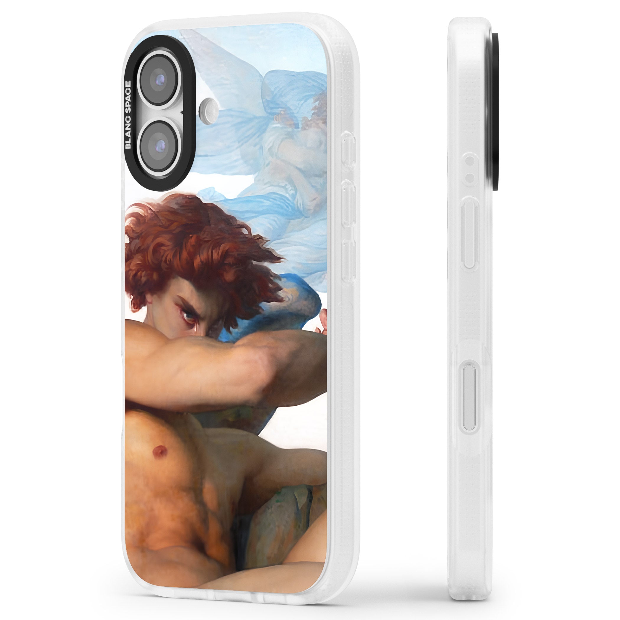 The Fallen Angel iPhone 17 Impact Air Clear Phone Case Side Profile
