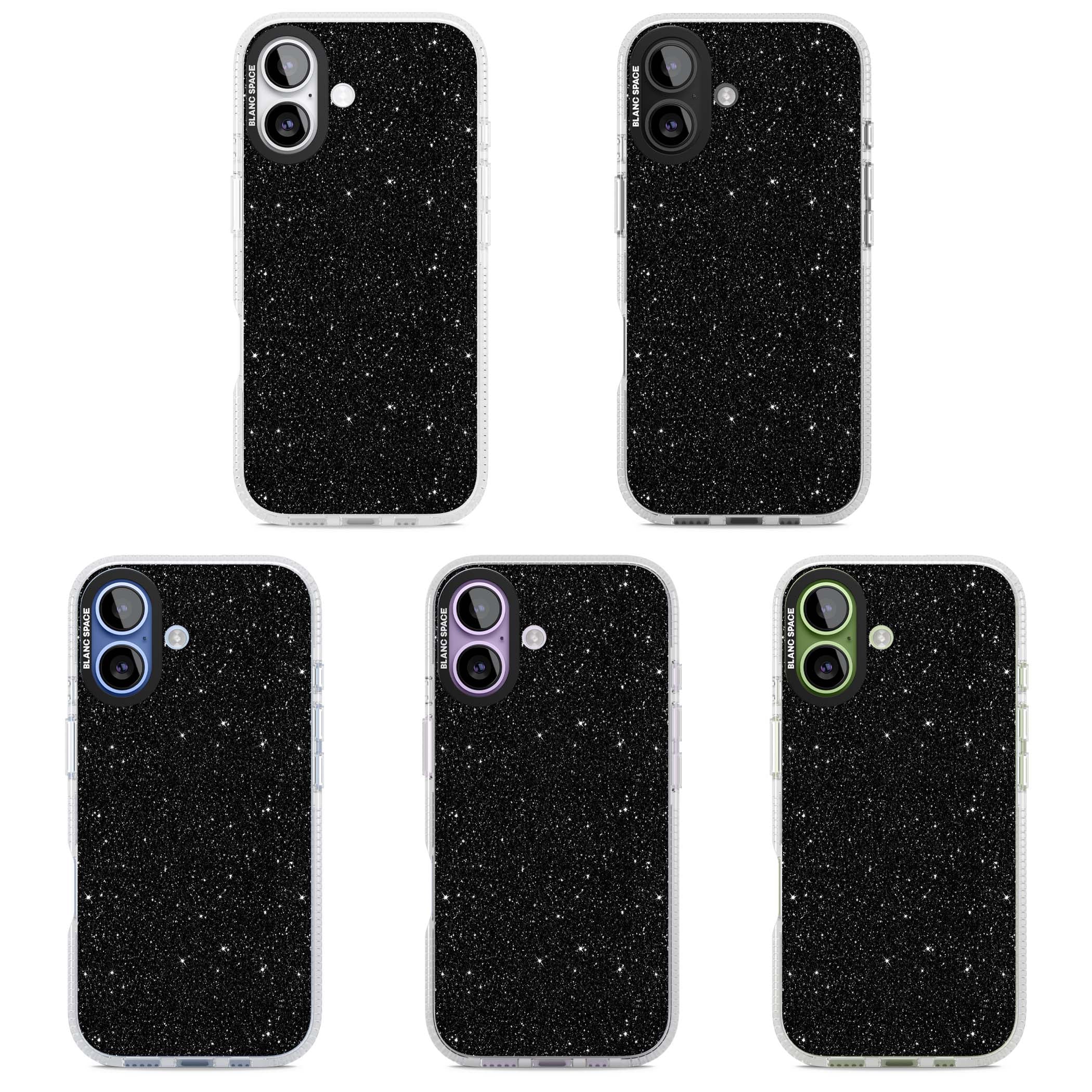 Black Glitter black glitter iPhone case featuring an all-over sparkly shimmer pattern on a jet black base | Clear Case Impact Air case for iPhone 17