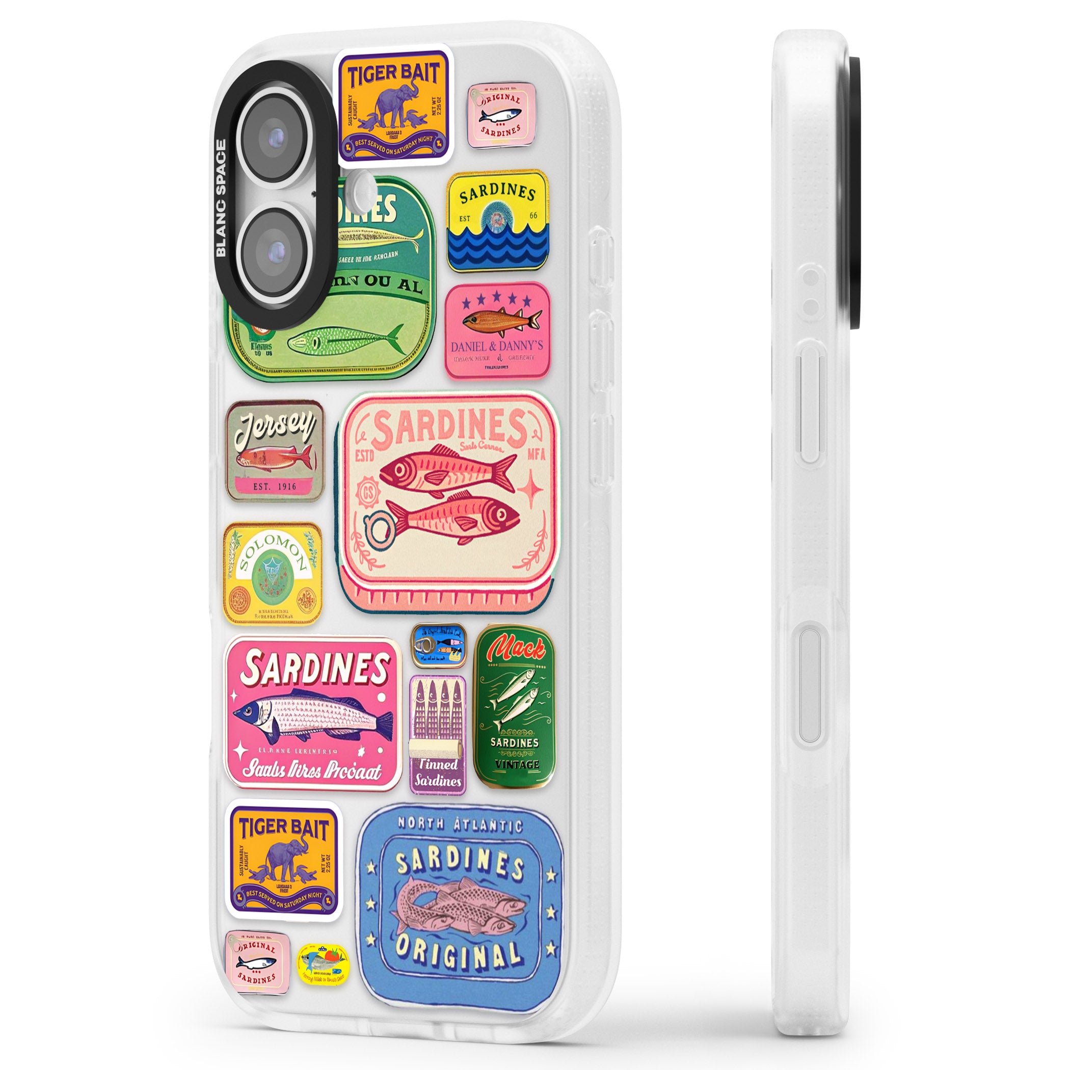 Vintage Sardine Tins iPhone 17 Impact Air Clear Phone Case Side Profile