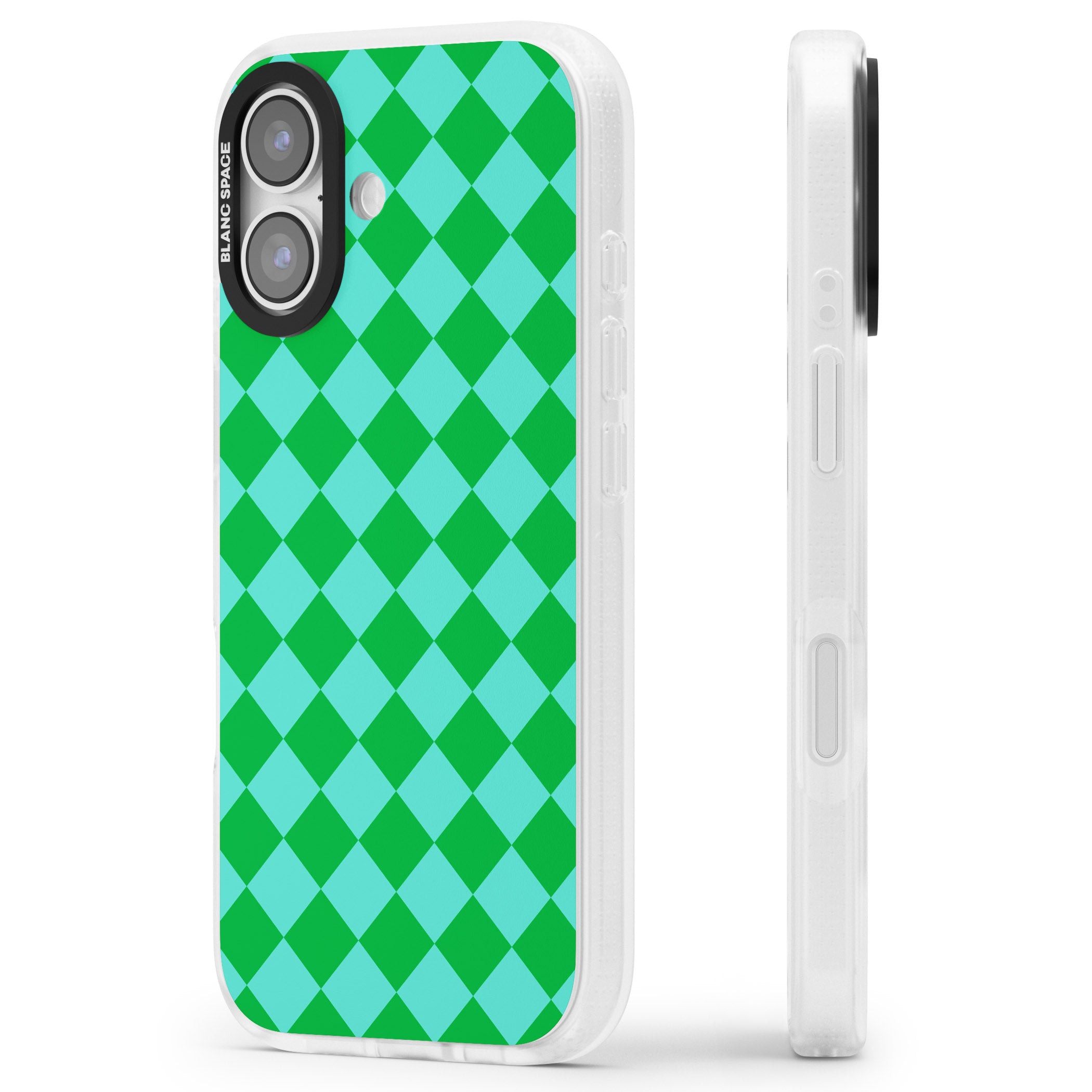 Retro Green Diamond Plaid iPhone 17 Impact Air Clear Phone Case Side Profile