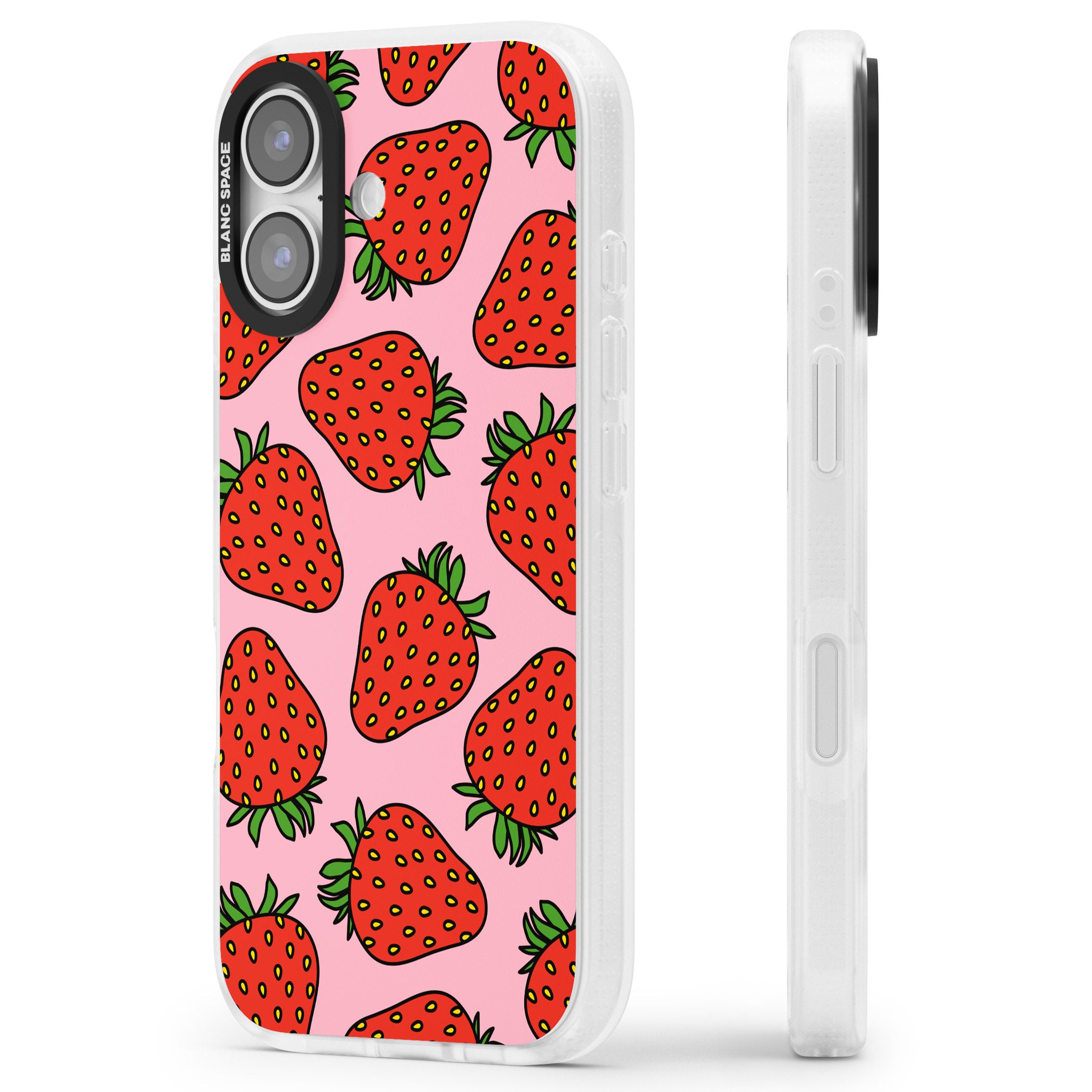 Strawberry Pattern (Pink) iPhone 17 Impact Air Clear Phone Case Side Profile