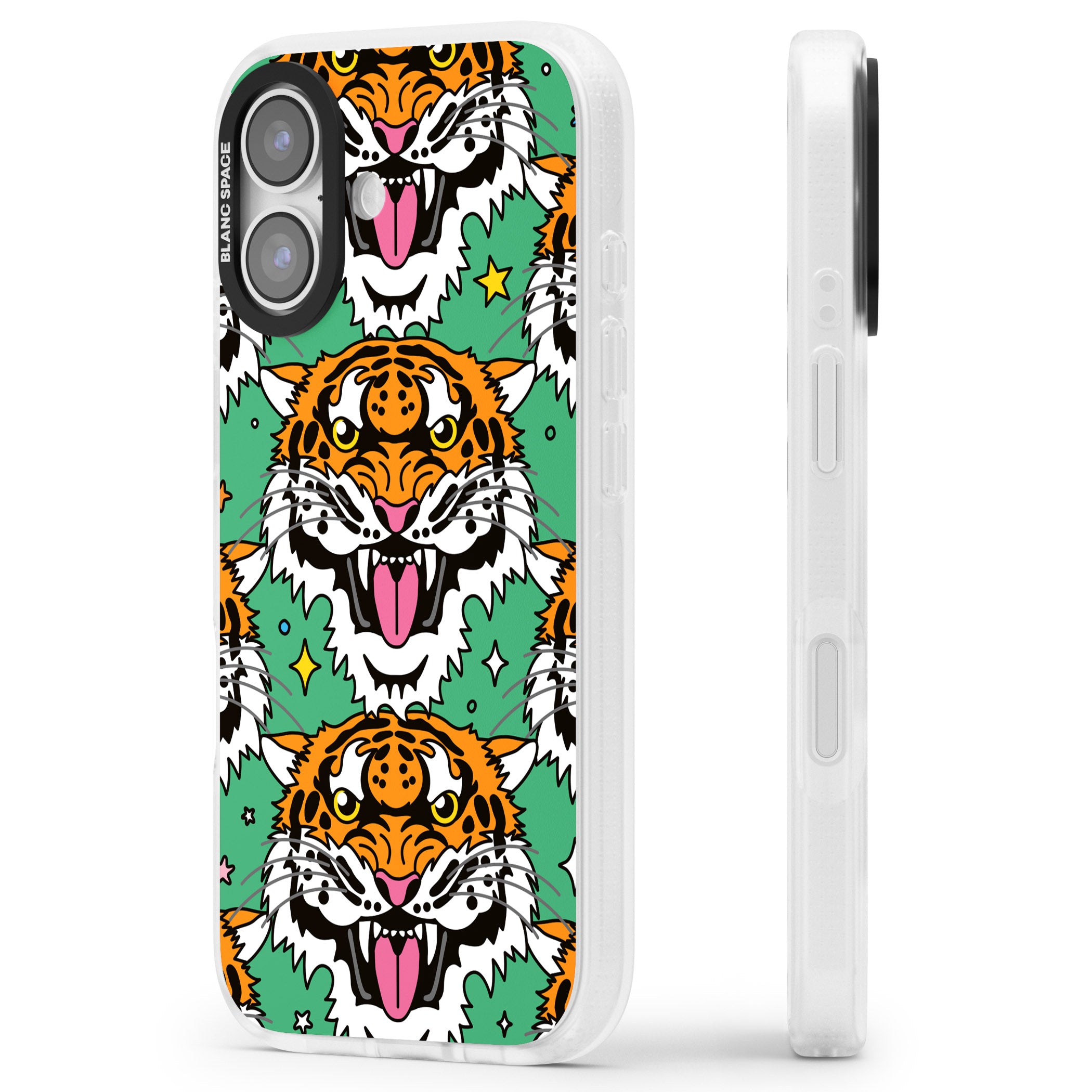 Fierce Jungle Tigers (Green) iPhone 17 Impact Air Clear Phone Case Side Profile