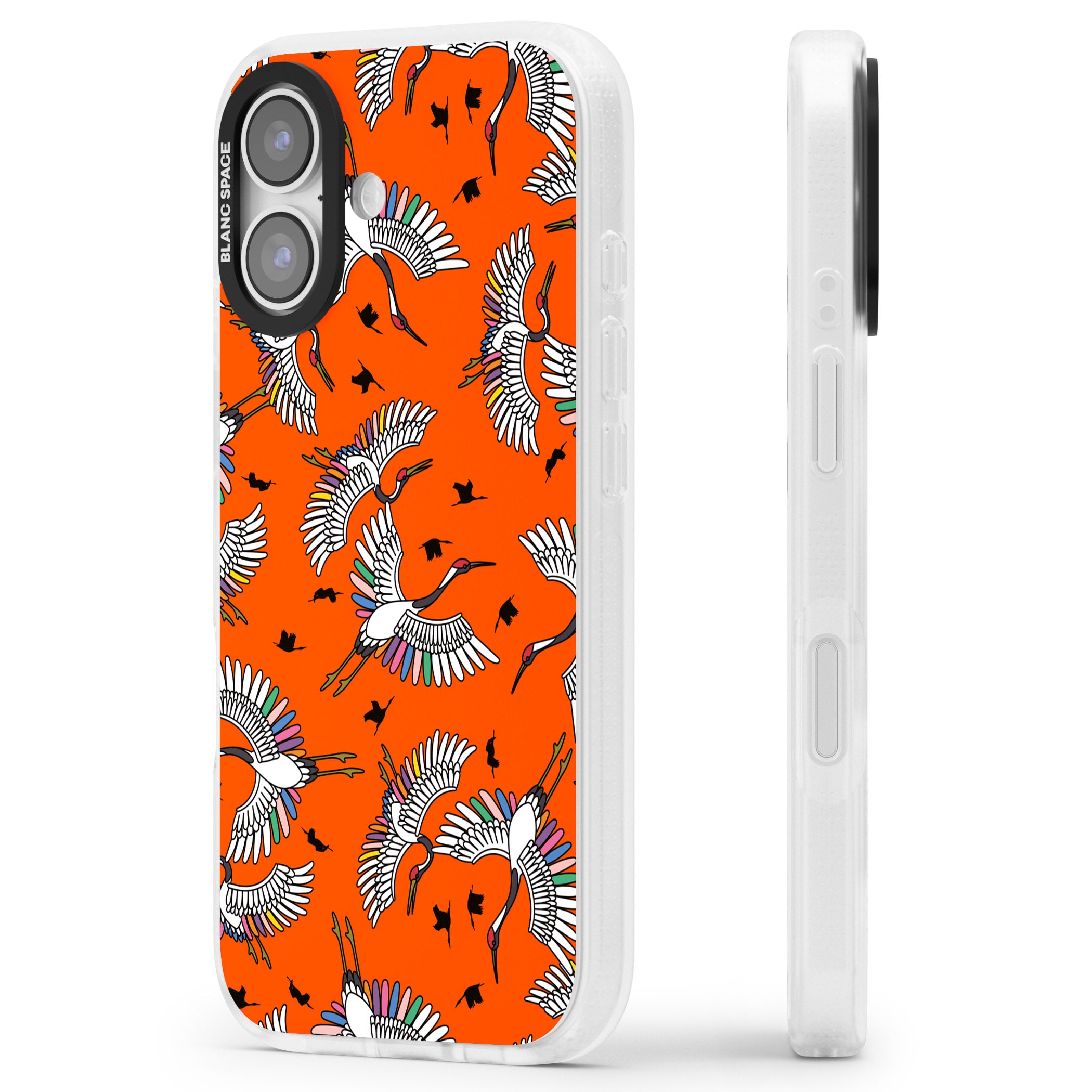 Colourful Crane Pattern (Orange) iPhone 17 Impact Air Clear Phone Case Side Profile