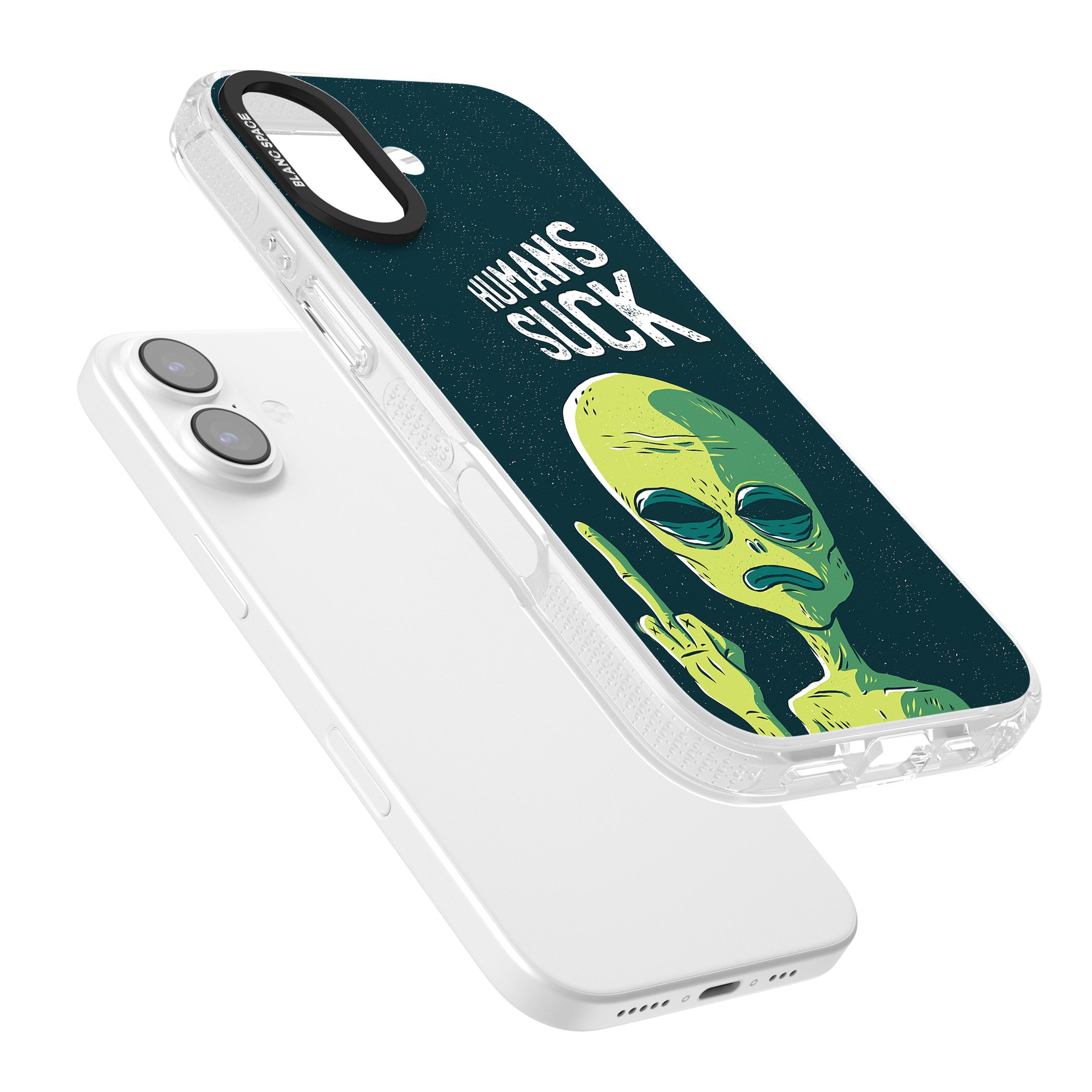 Humans Suck Alien iPhone 17 Impact Air Clear Phone Case Colours
