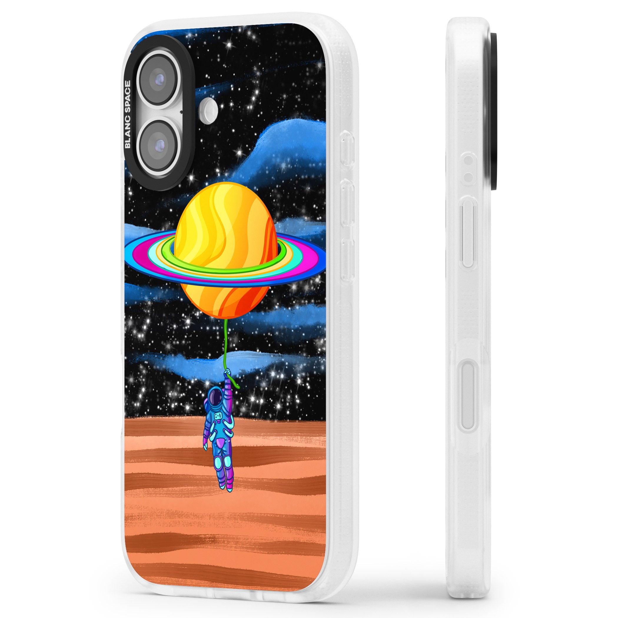 World On Helium iPhone 17 Impact Air Clear Phone Case Side Profile