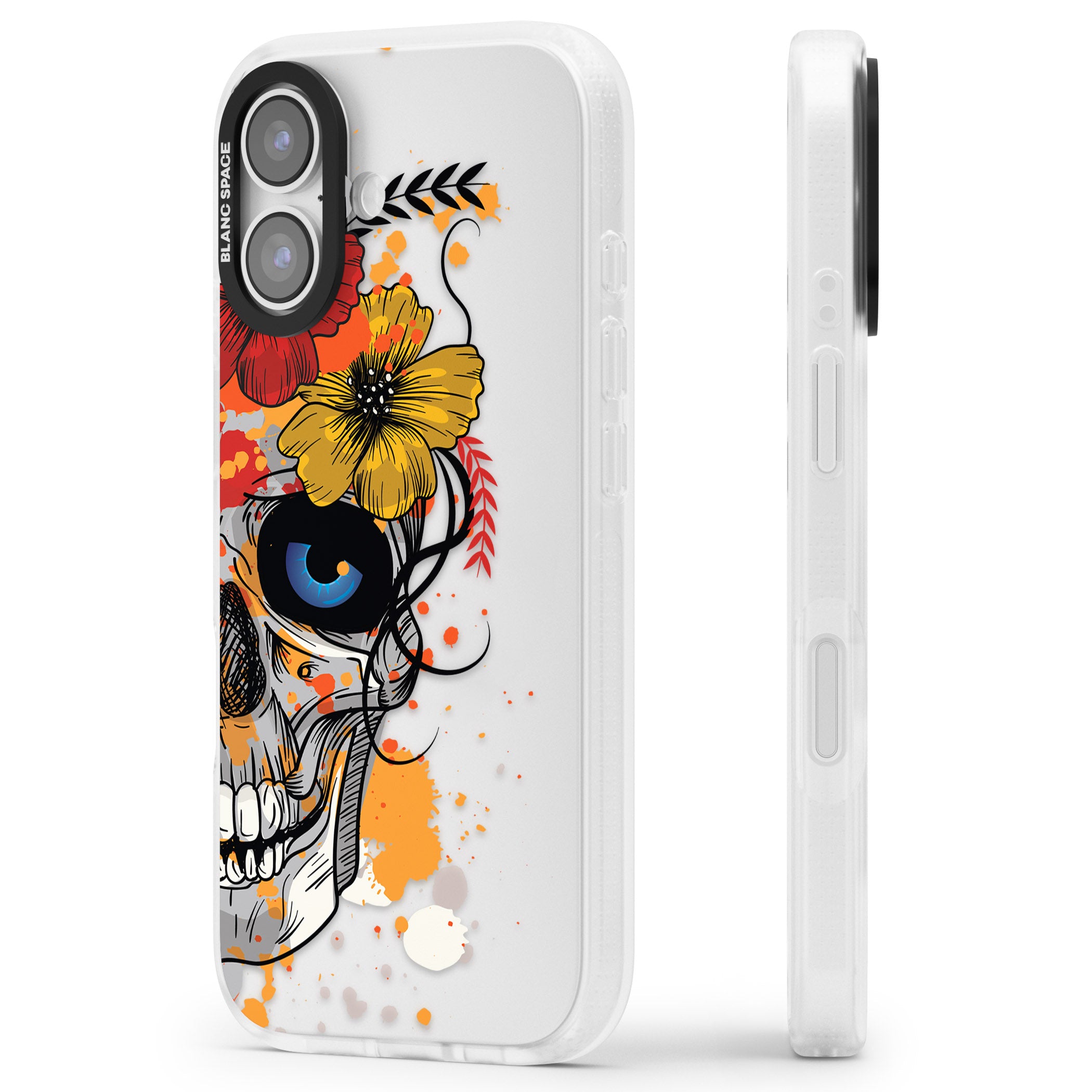 Sugar Skull Flowers iPhone 17 Impact Air Clear Phone Case Side Profile