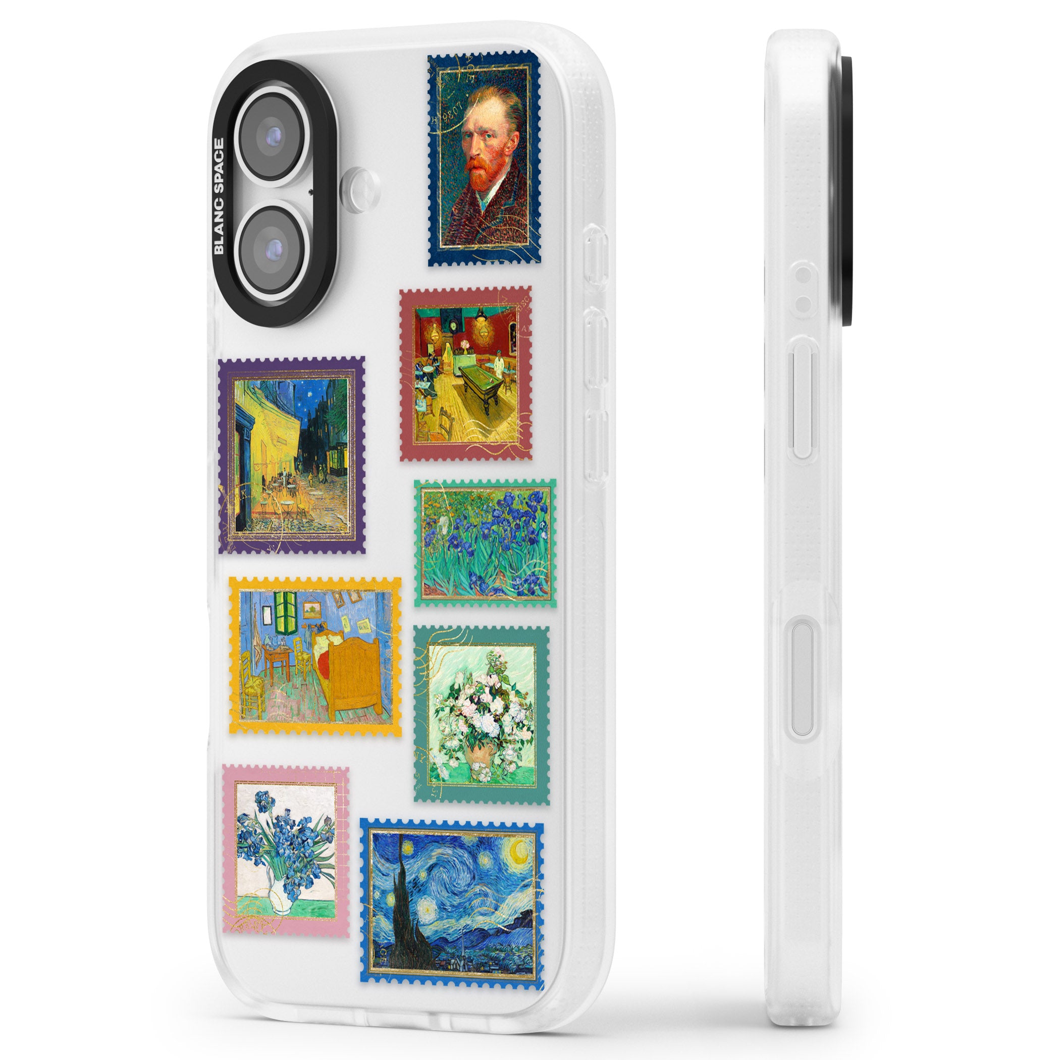 Colourful Vintage Art Stamps iPhone 17 Impact Air Clear Phone Case Side Profile