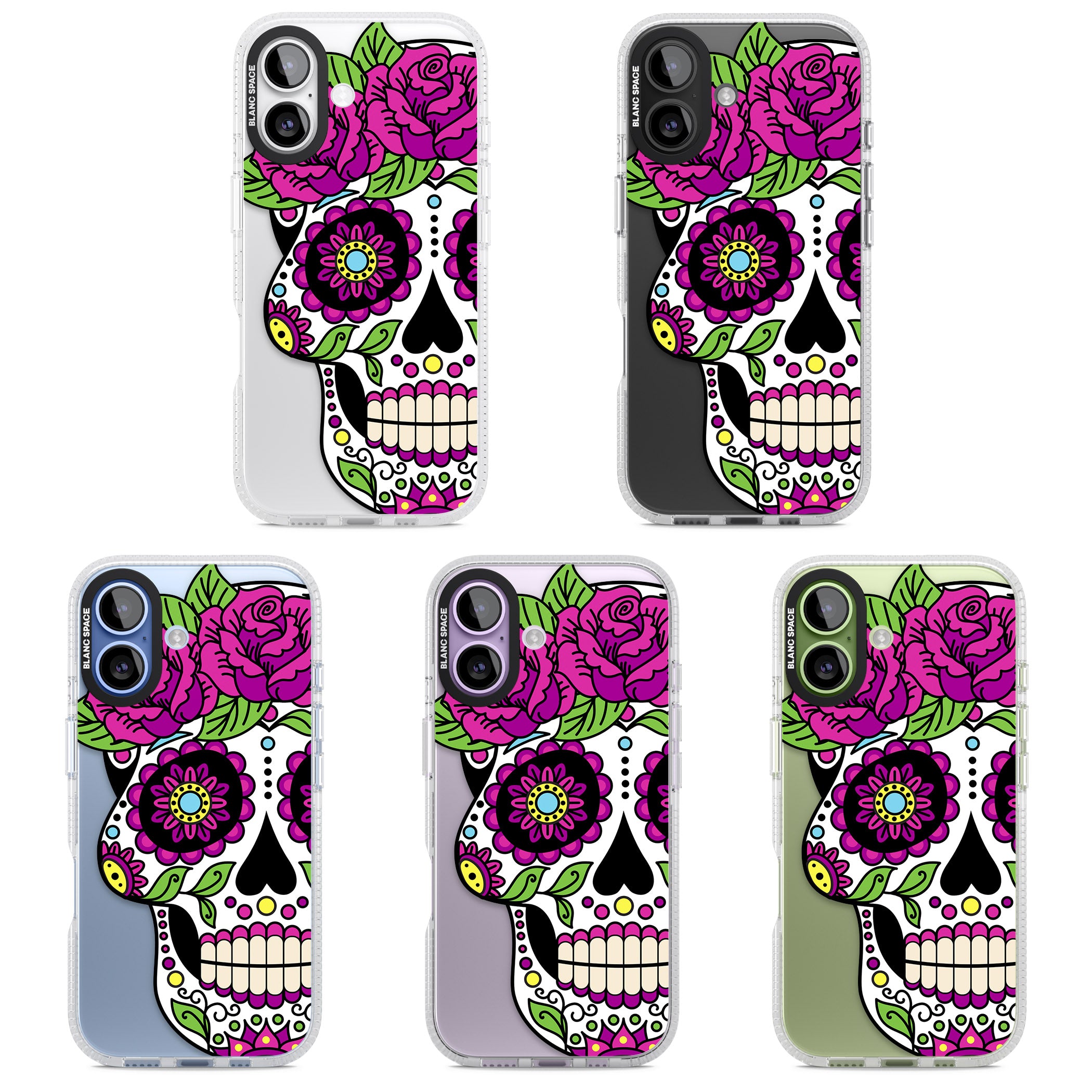 Purple Floral Sugar Skull iPhone 17 Impact Air Clear Phone Case APT Impact Protection