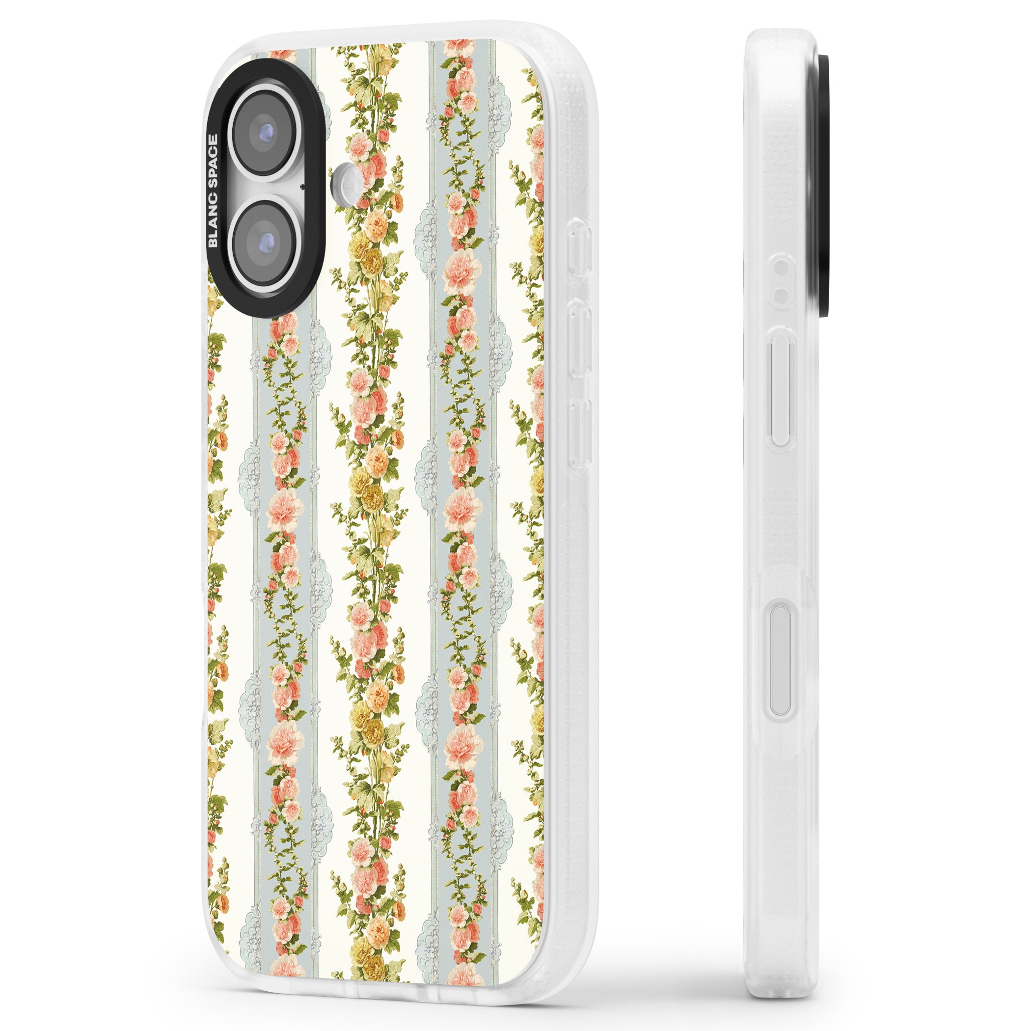 Vintage Floral Stripes iPhone 17 Impact Air Clear Phone Case Side Profile