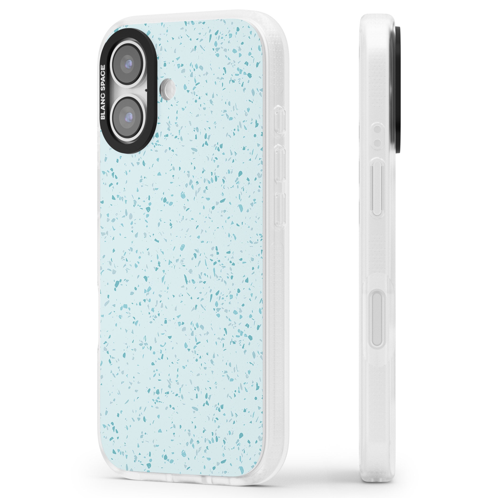 Light Blue Terrazzo Pattern iPhone 17 Impact Air Clear Phone Case Side Profile