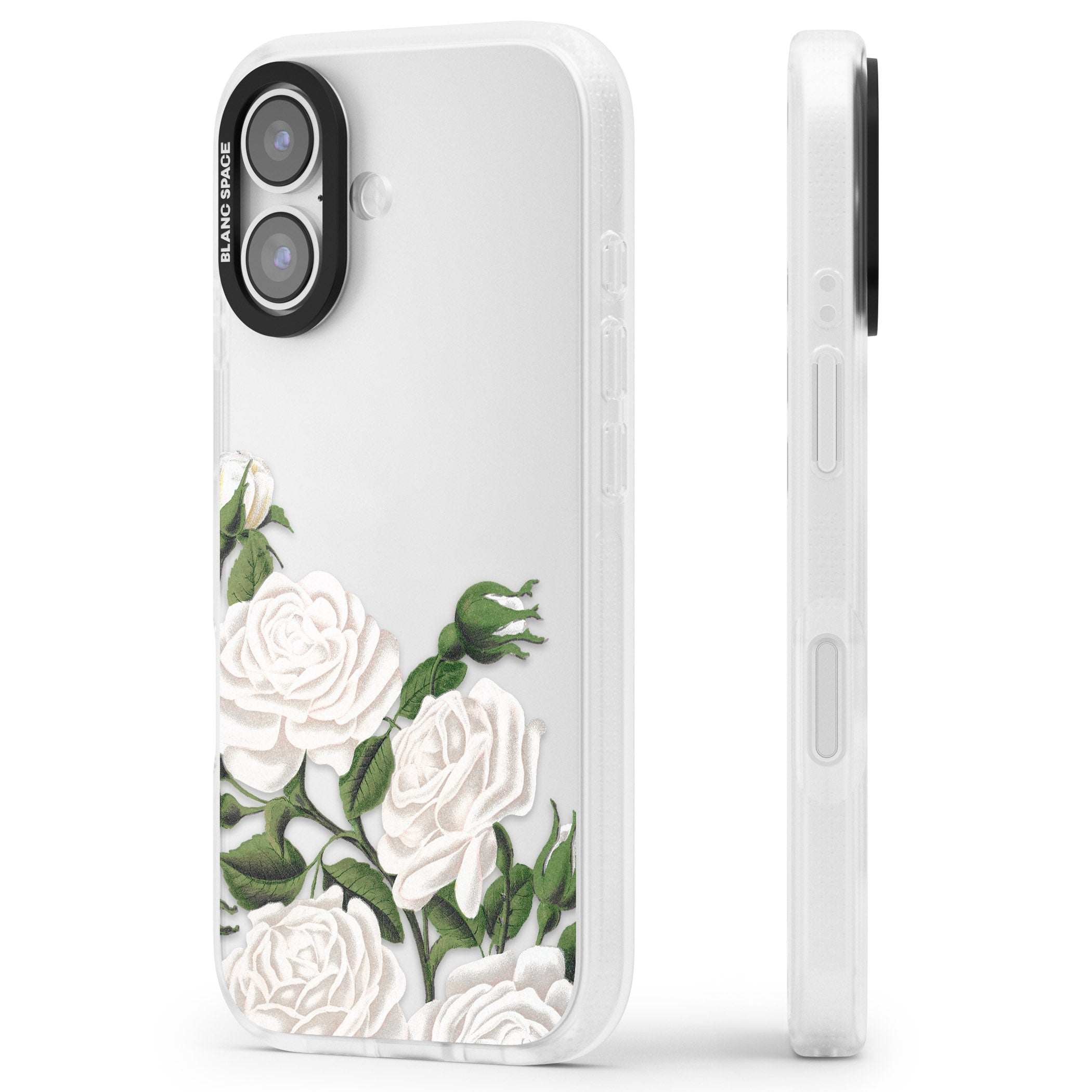 White Vintage Painted Flowers iPhone 17 Impact Air Clear Phone Case Side Profile