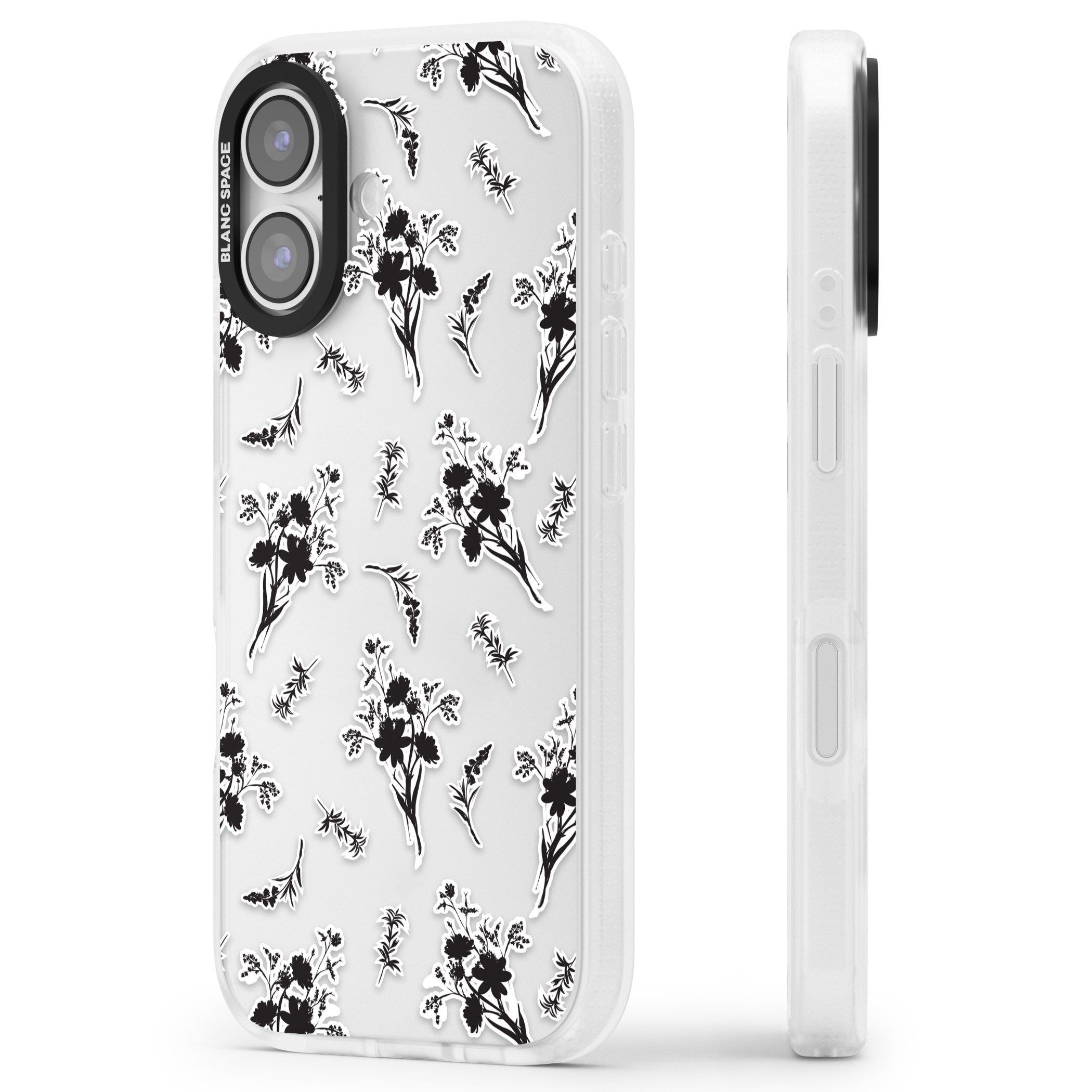 Black Sticker Wildflowers iPhone 17 Impact Air Clear Phone Case Side Profile