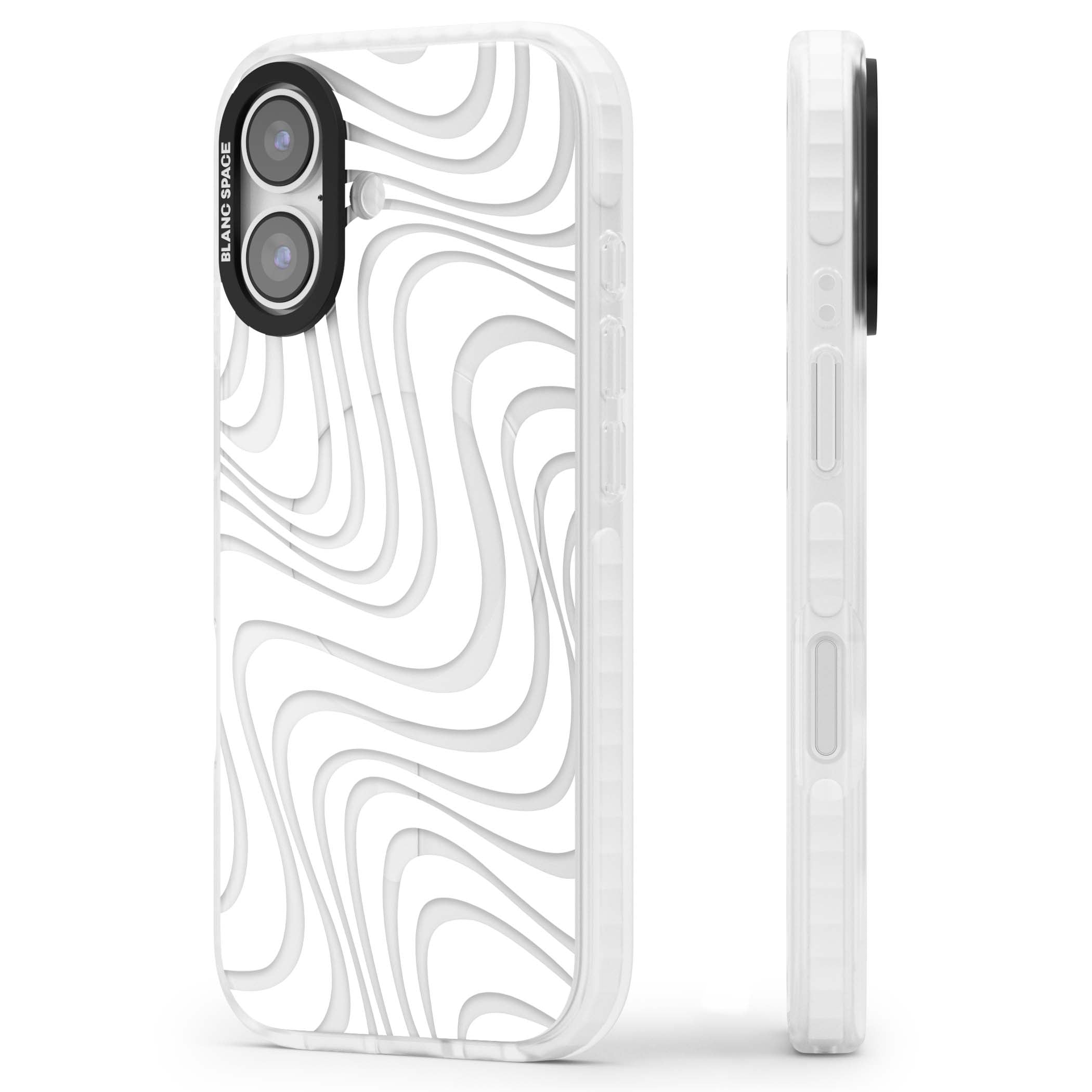 White Abstract Waves abstract iPhone case featuring flowing grey wave pattern on clear background | Black Impact case for iPhone 17