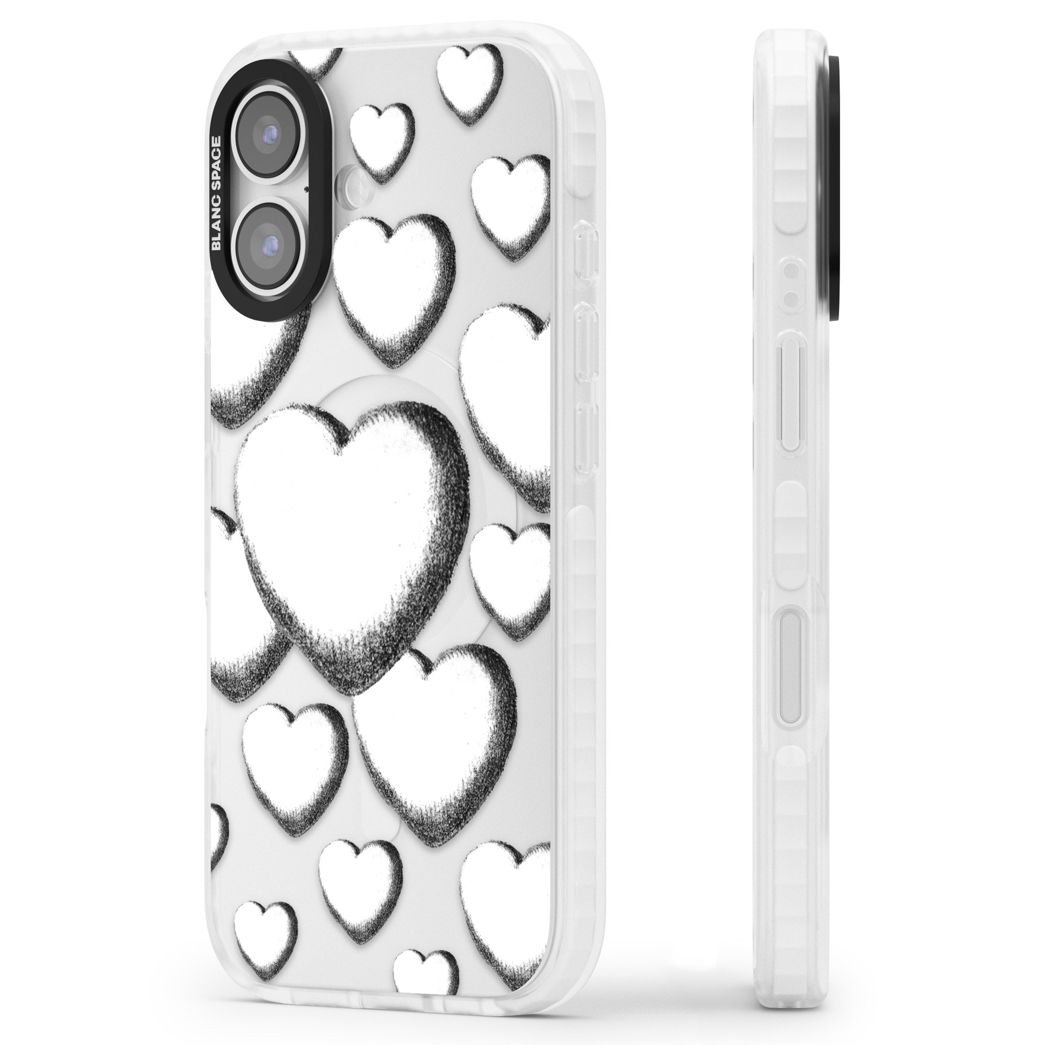 Hand Drawn Hearts iPhone 17 Impact Clear Phone Case Side Profile