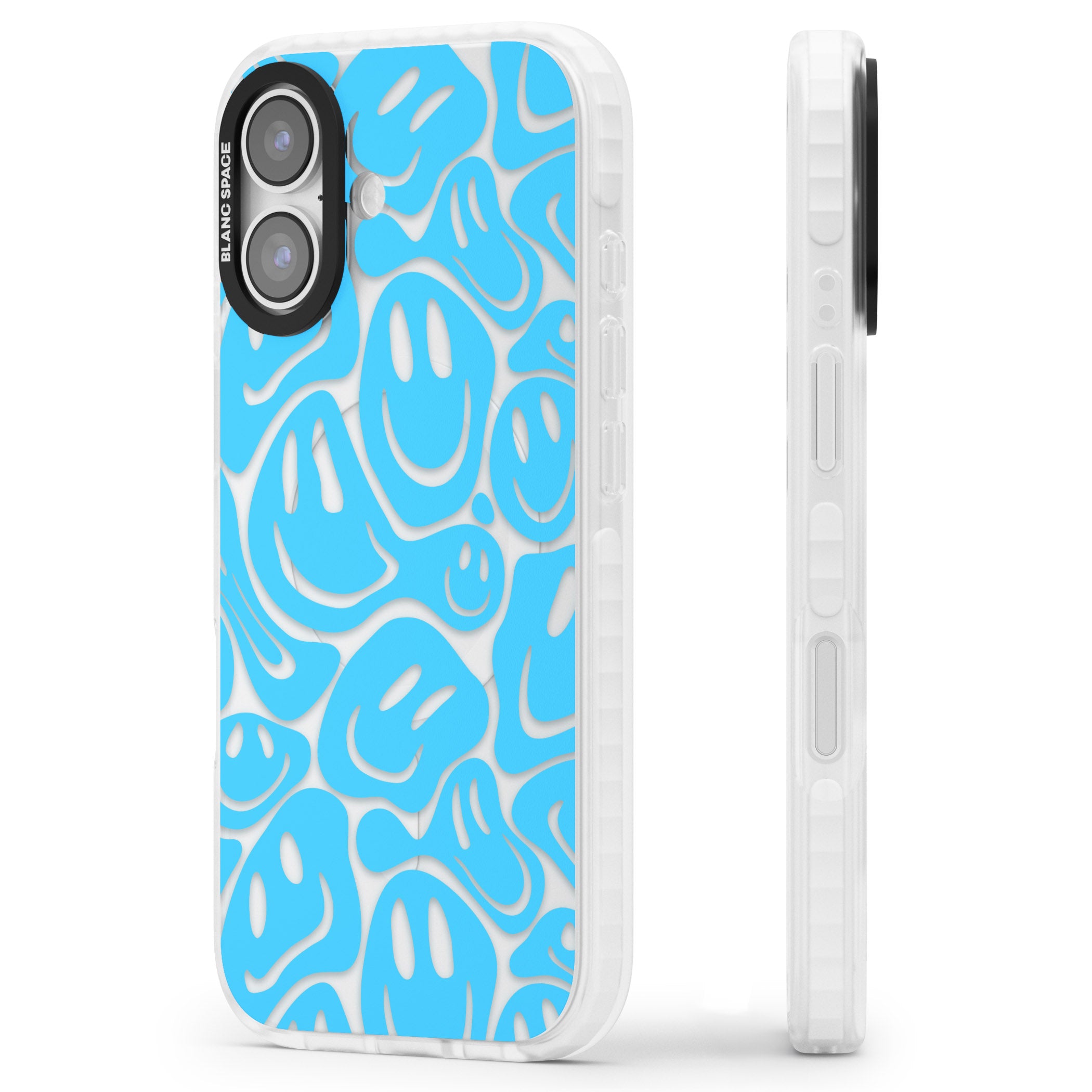 Blue Acid Faces iPhone 17 Impact Clear Phone Case Side Profile
