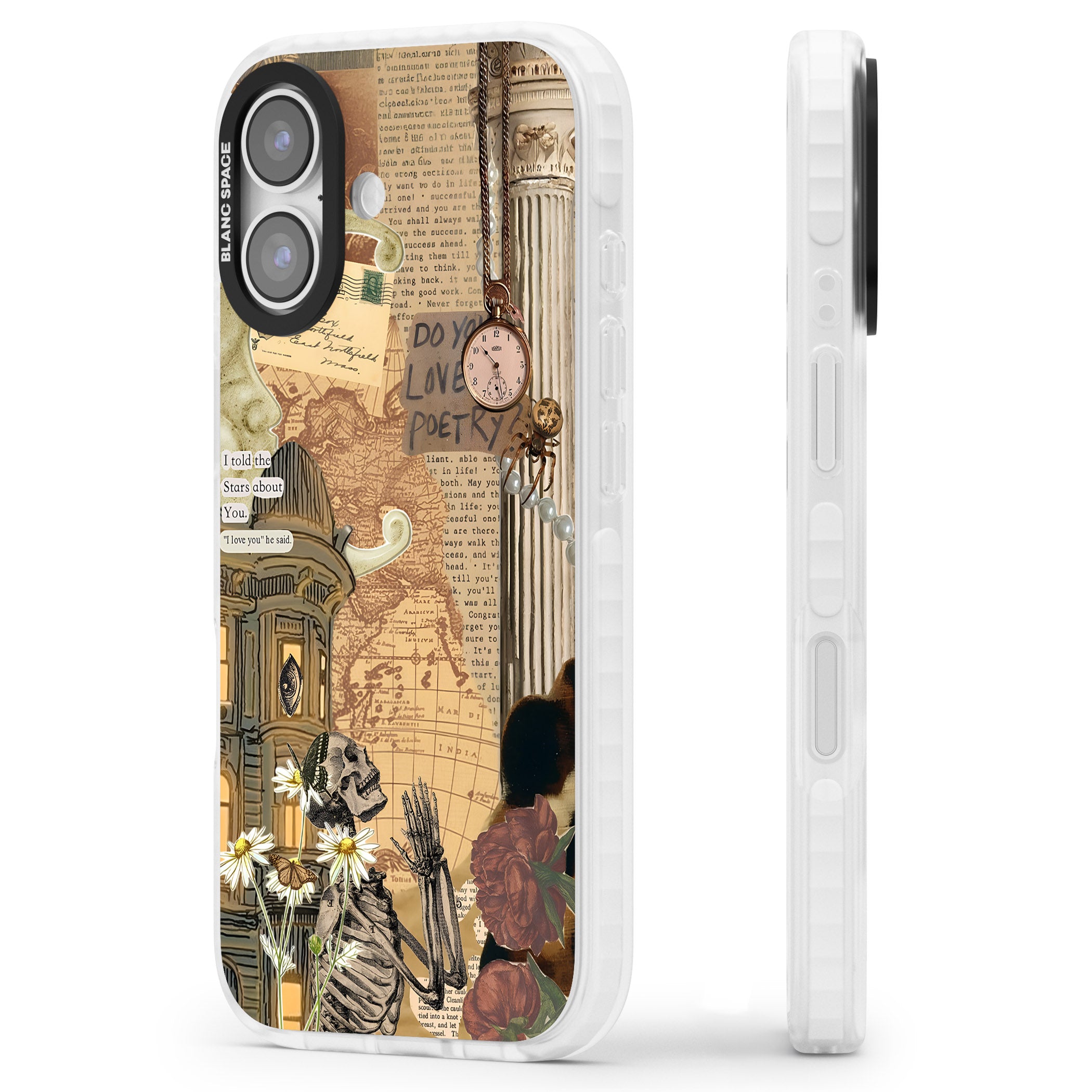 Skeleton Poetry iPhone 17 Impact Clear Phone Case Side Profile