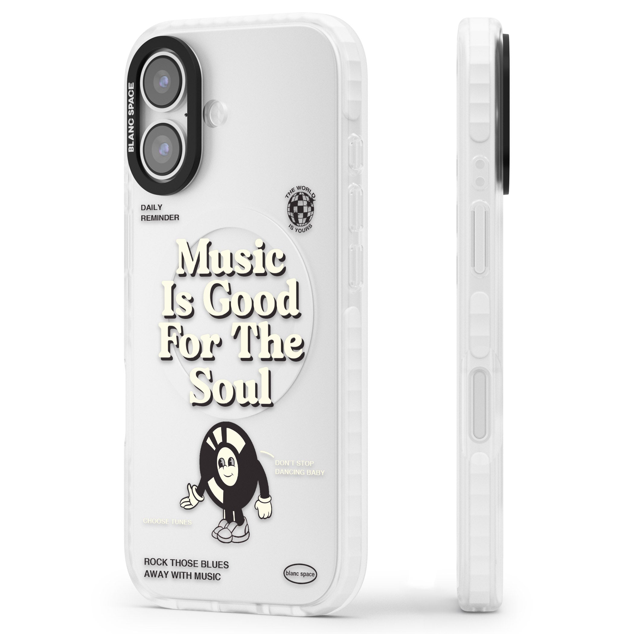 Music Is Good For The Soul iPhone 17 Impact Clear Phone Case Side Profile