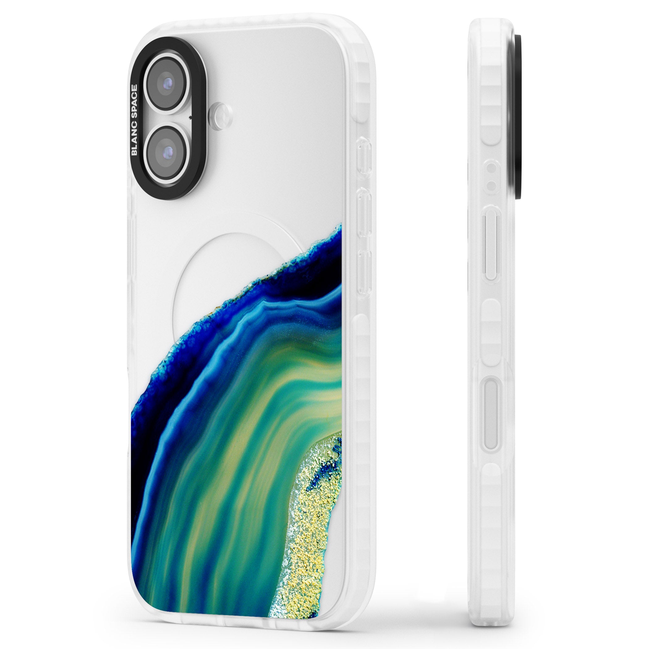 Green & Blue Emerald Geode iPhone 17 Impact Clear Phone Case Side Profile