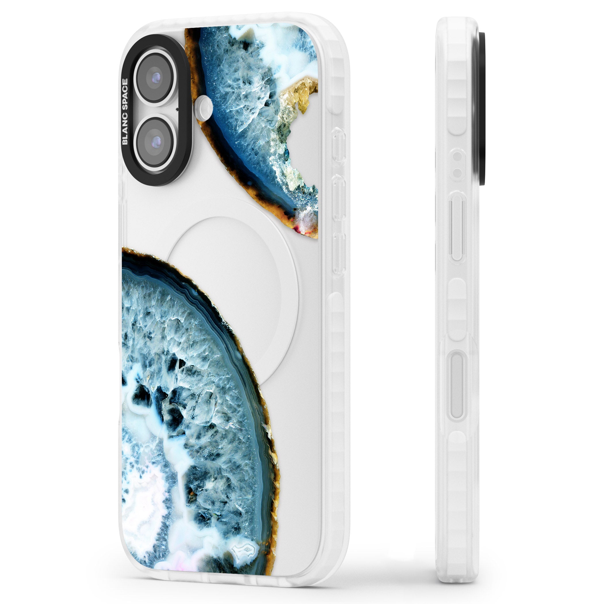 Blue Agate Slice iPhone 17 Impact Clear Phone Case Side Profile