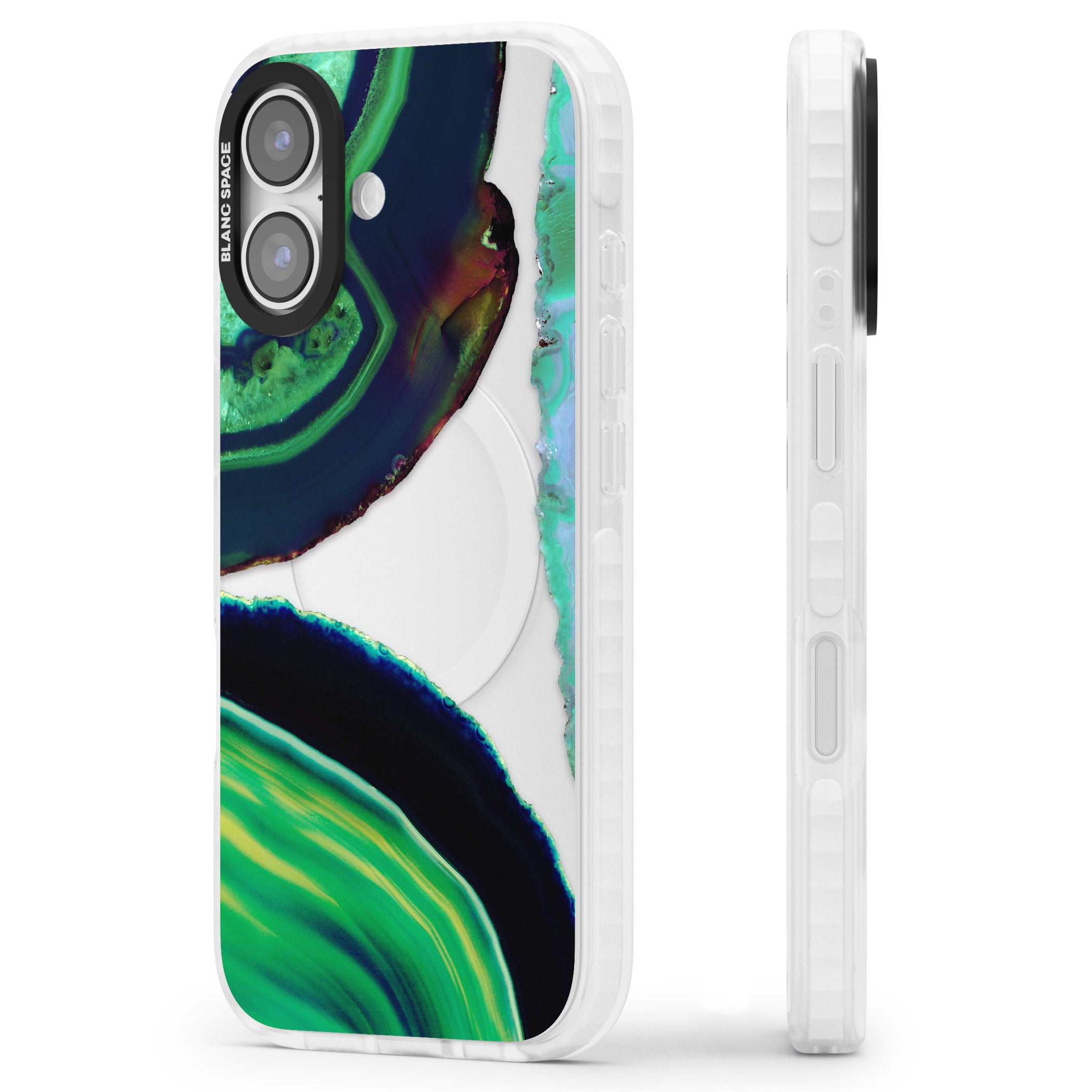 Green Geode Glow iPhone 17 Impact Clear Phone Case Side Profile