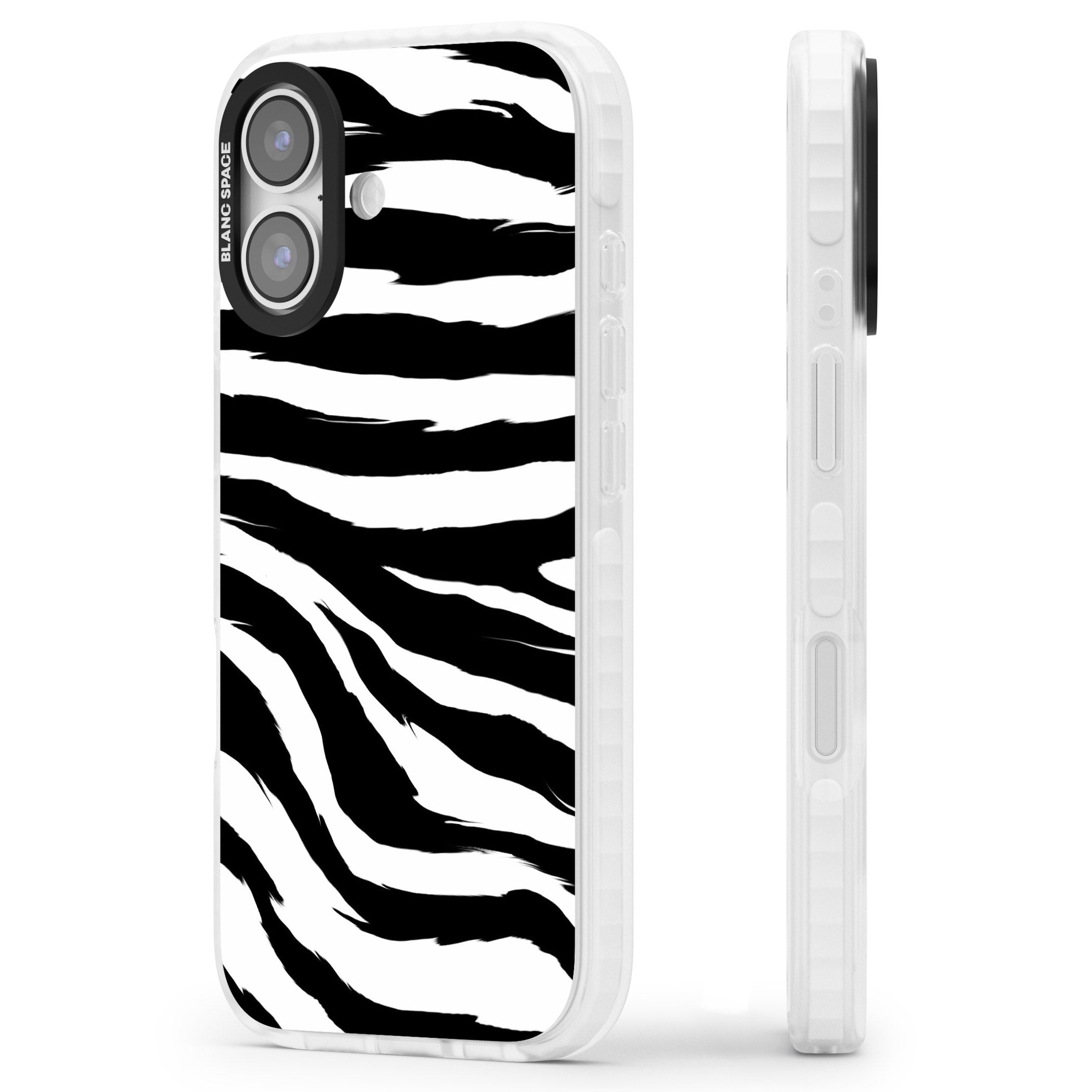 Black Zebra Print iPhone 17 Impact Clear Phone Case Side Profile