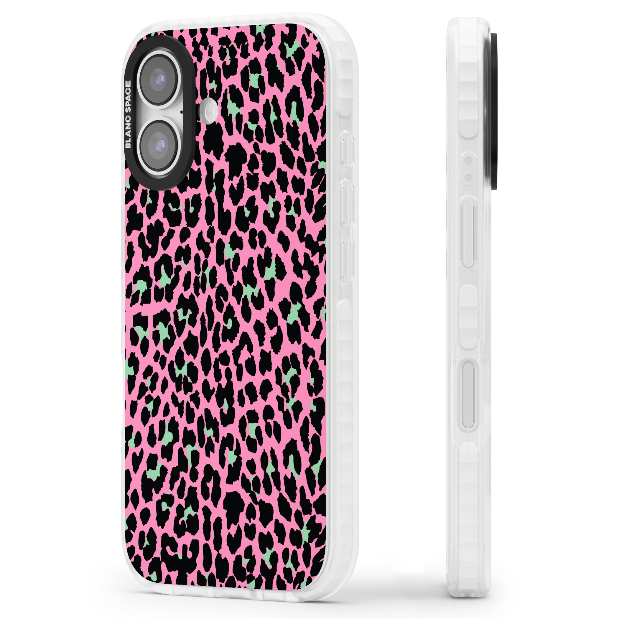 Pink & Green Leopard iPhone 17 Impact Clear Phone Case Side Profile