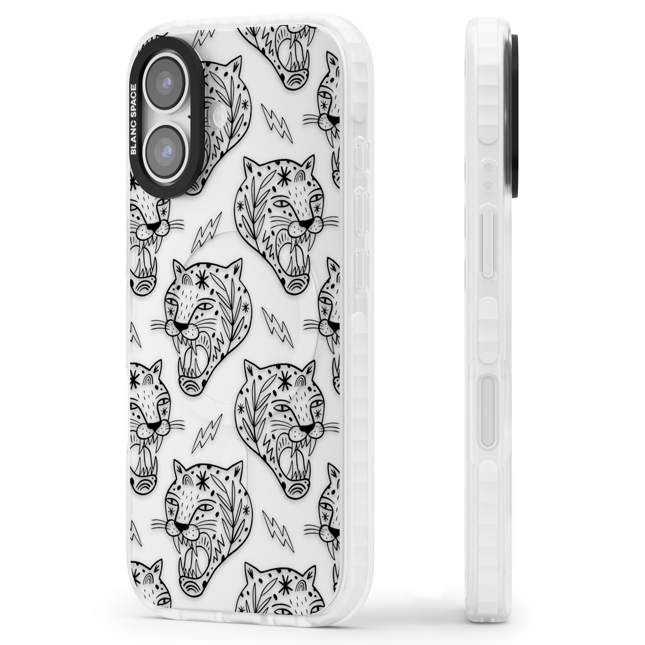 Black Tiger Roar Pattern iPhone 17 Impact Clear Phone Case Side Profile