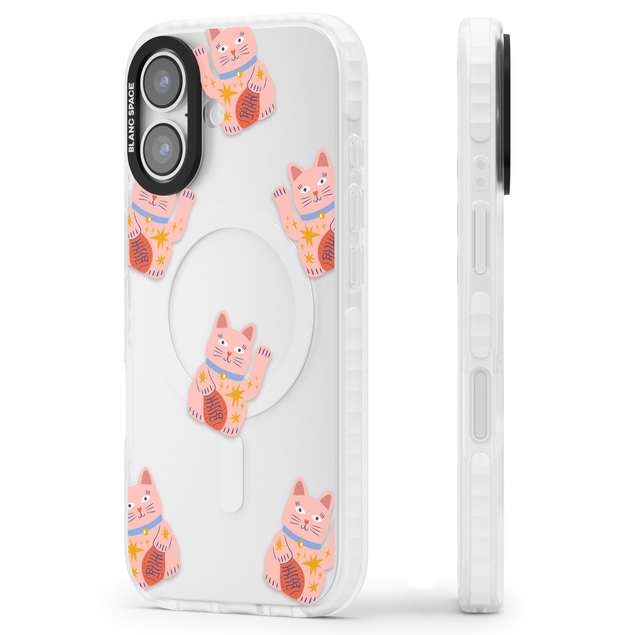 Waving Cat Pattern iPhone 17 Impact Clear Phone Case Side Profile