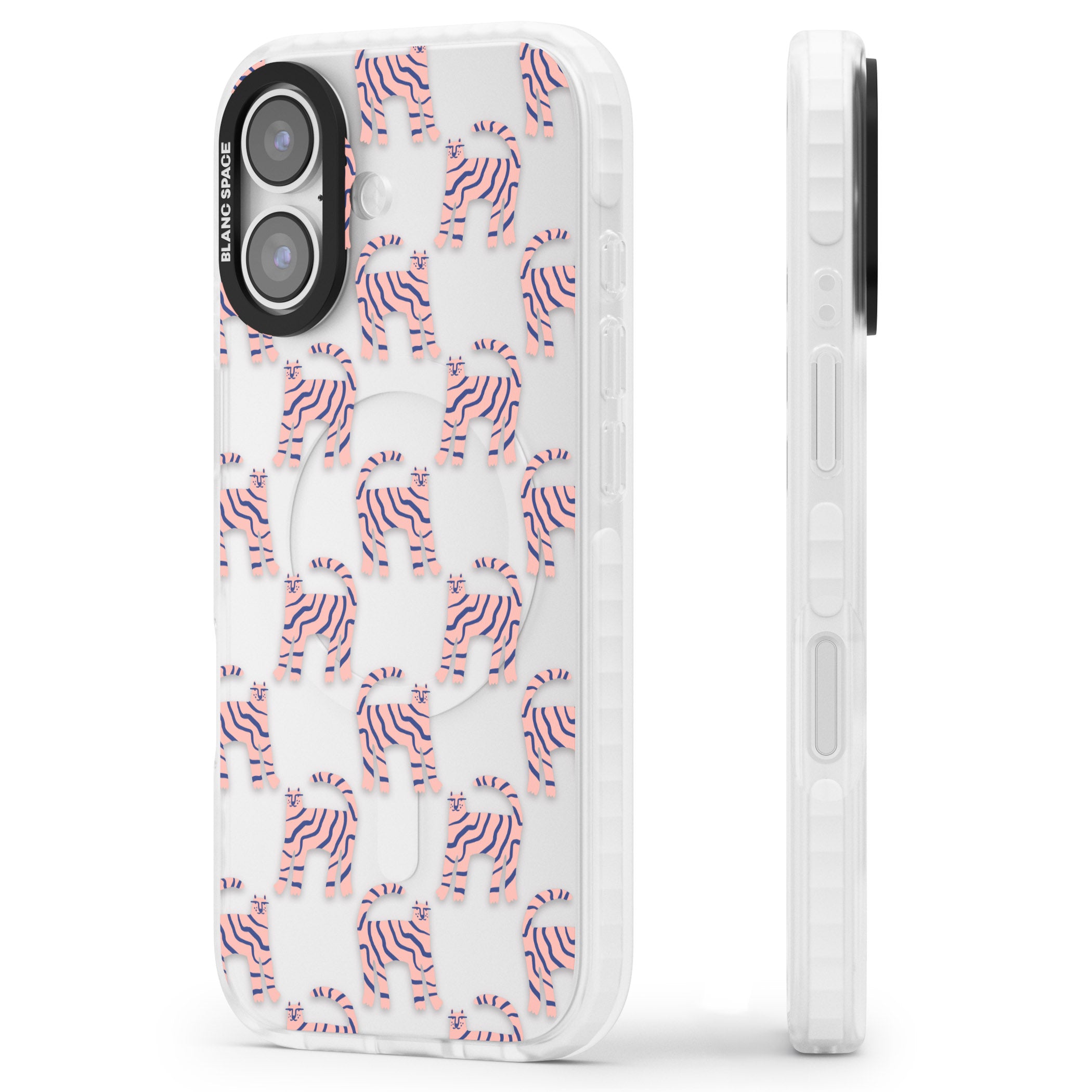 Pink And Blue Cat Pattern iPhone 17 Impact Clear Phone Case Side Profile