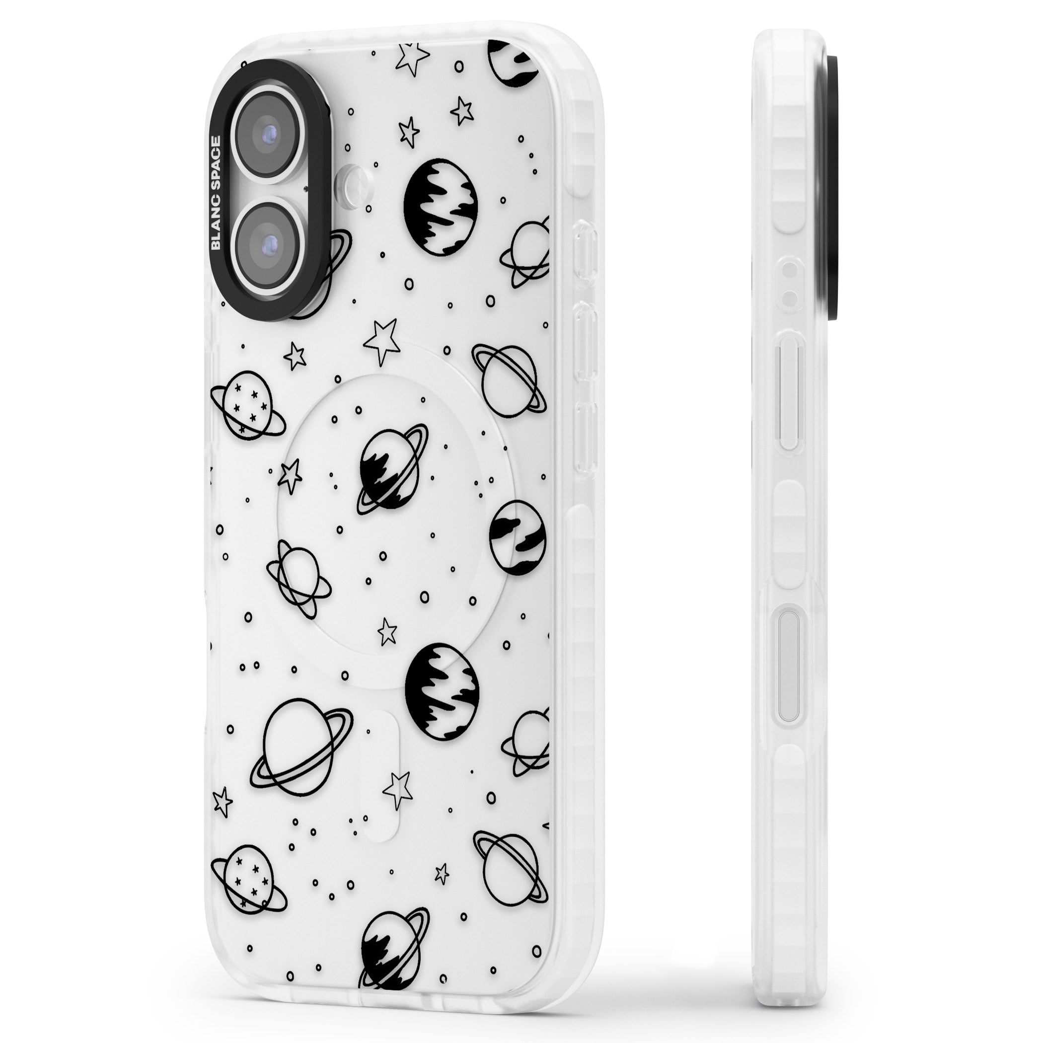 Cosmic Sketch Black Clear iPhone 17 Impact Clear Phone Case Side Profile