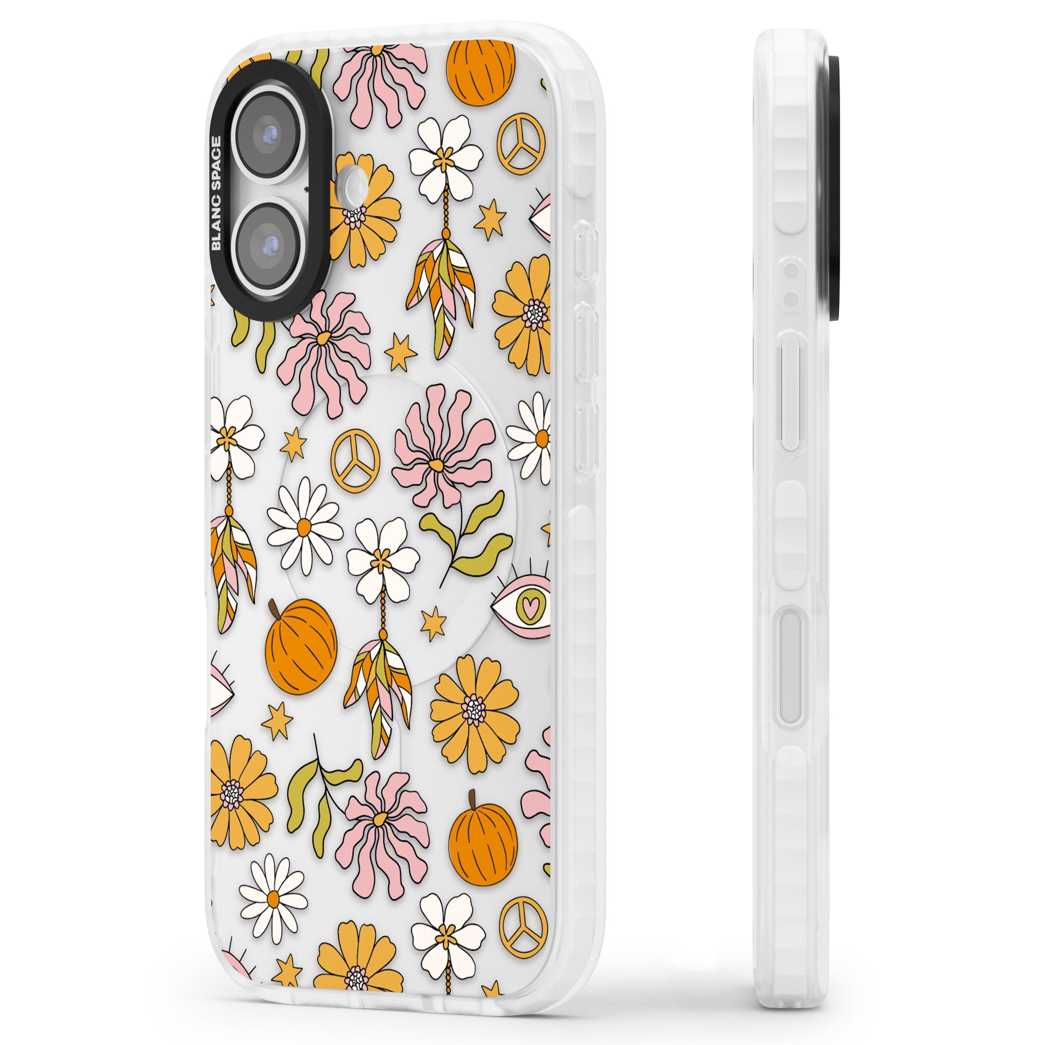 Retro Boho Fall Floral iPhone 17 Impact Clear Phone Case Side Profile