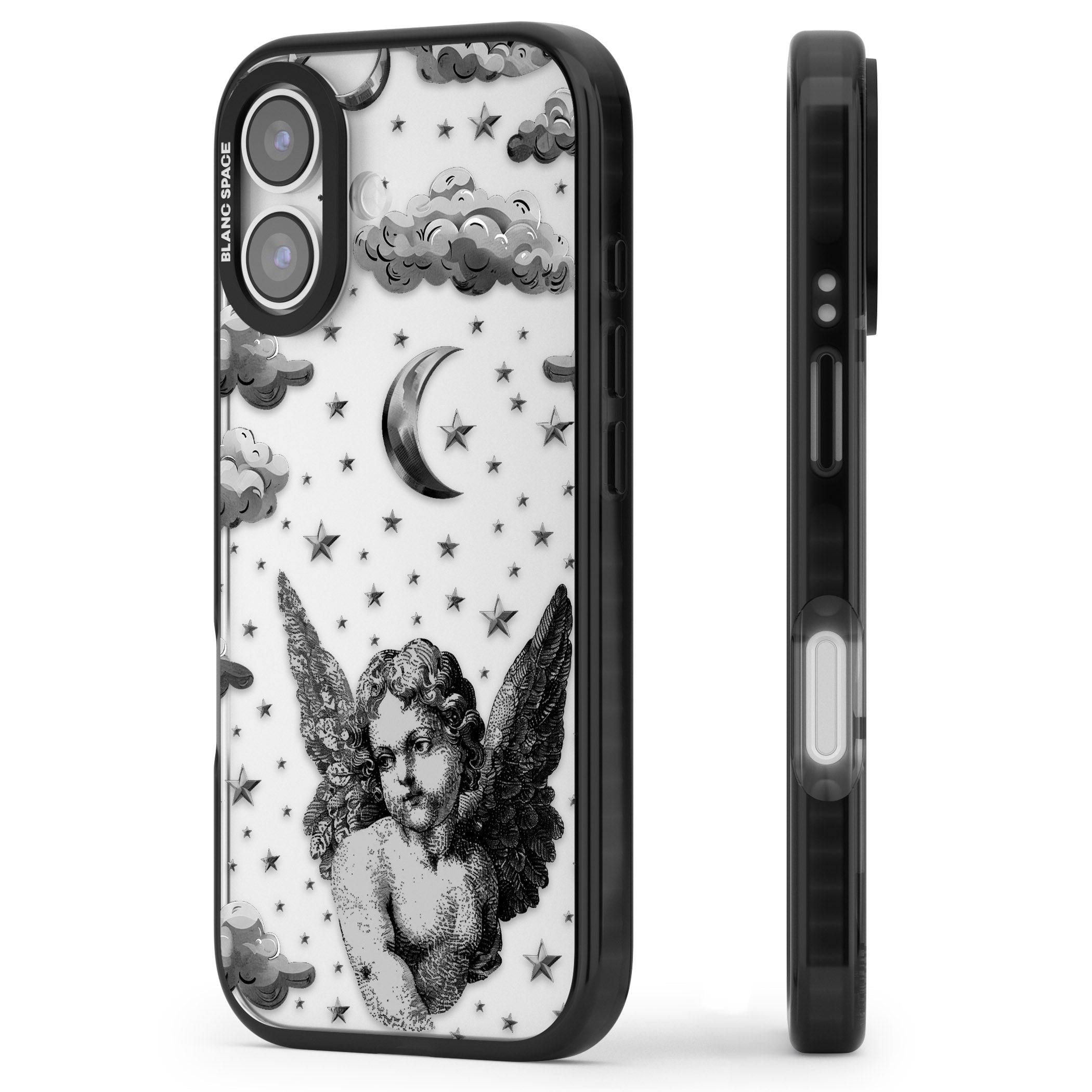 Celestial Cherub iPhone 17 Impact Black Phone Case Side Profile