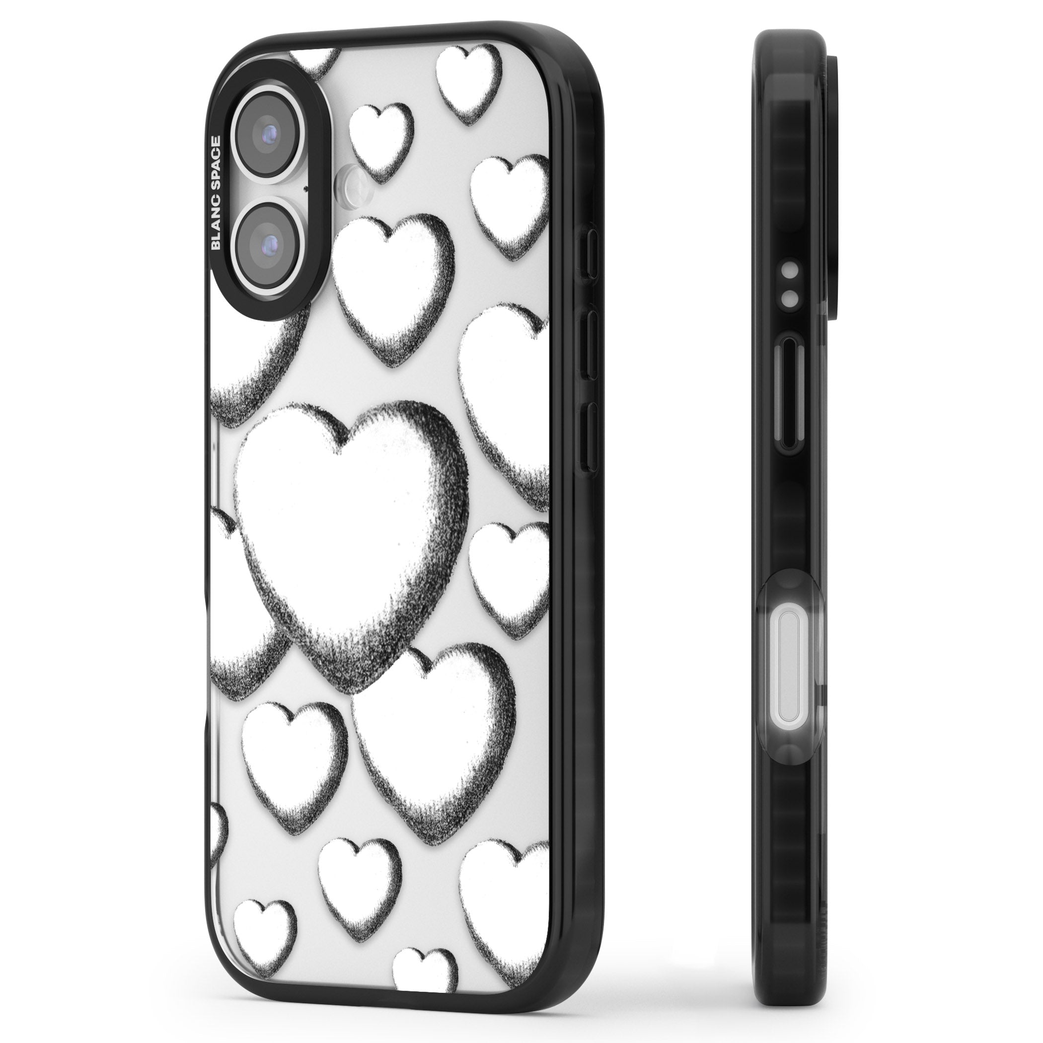 Hand Drawn Hearts iPhone 17 Impact Black Phone Case Side Profile