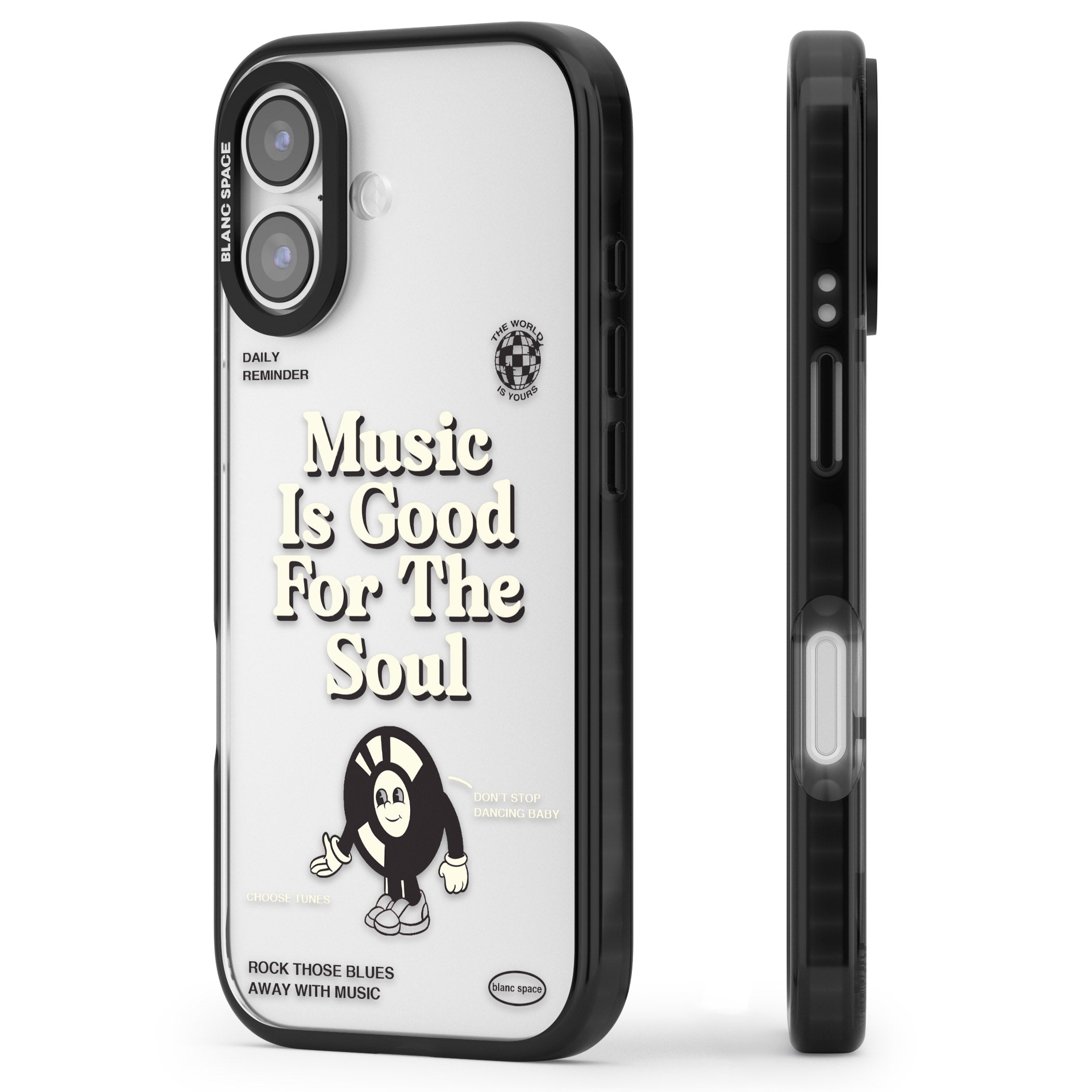 Music Is Good For The Soul iPhone 17 Impact Black Phone Case Side Profile